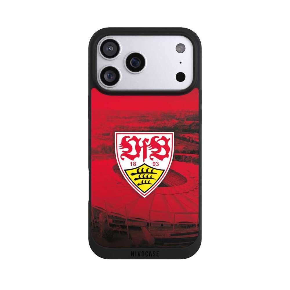 NIVOCASE Handyhülle VfB Stuttgart Stadion Offizielles Lizenzprodukt VfB Stadion Rot, Apple iPhone 17 Pro Max Handyhülle Hülle NIVOpure Case Schwarz