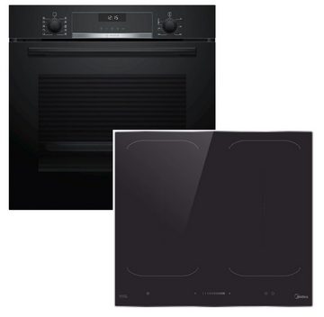 BOSCH Backofen-Set Schnellaufheizung mit Midea Induktionskochfeld KI600IX - autark, 60 cm