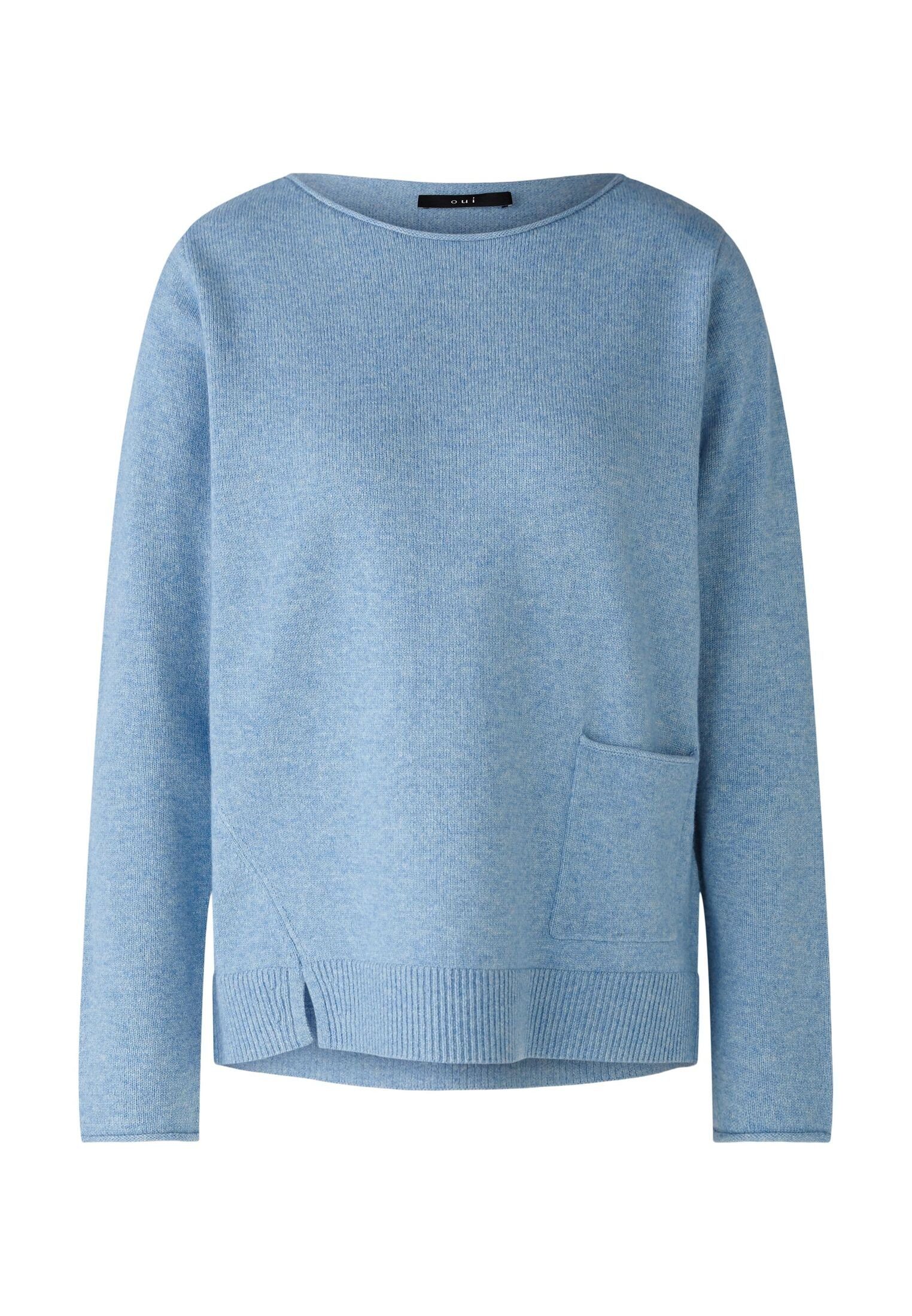 Oui Rundhalspullover Pullover Wolle - Modalmischung sky blue