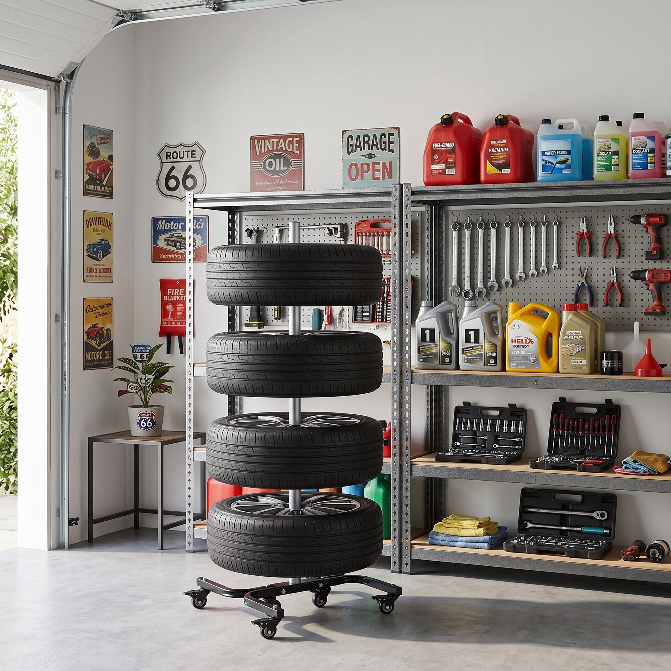 relaxdays Felgenbaum Reifenständer mit Rollen für 4 Reifen