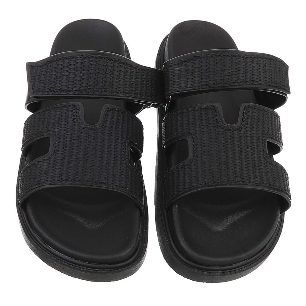 Ital-Design Bequeme Damen-Sandalen mit gepolsteter Innensohle Pantolette (90033092) Flach Pantoletten in Schwarz