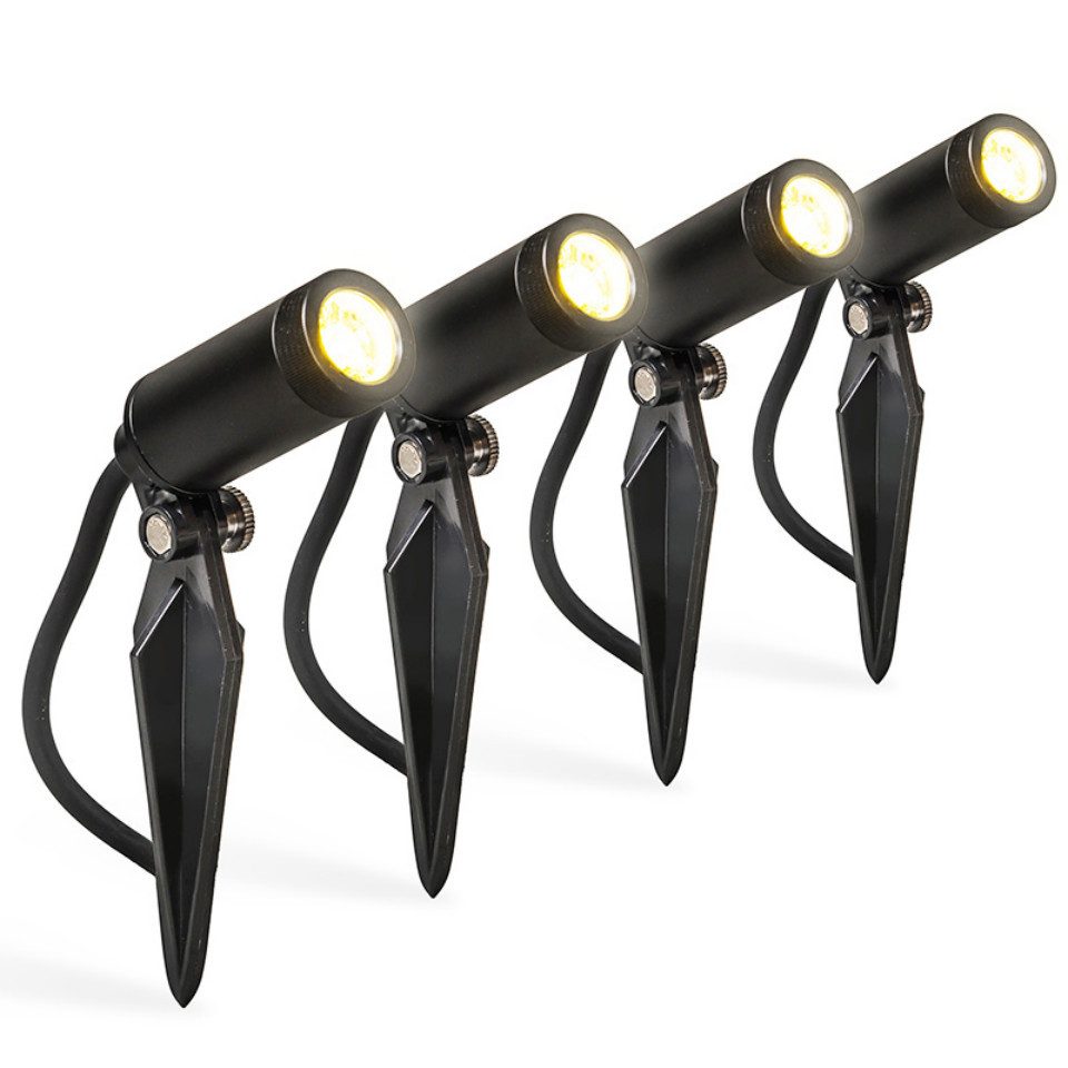 Qazqa Gartenstrahler Garly, LED fest integriert, (nicht austauschbare) LED, Schwarz, Modern, Aluminium, 4-flammig