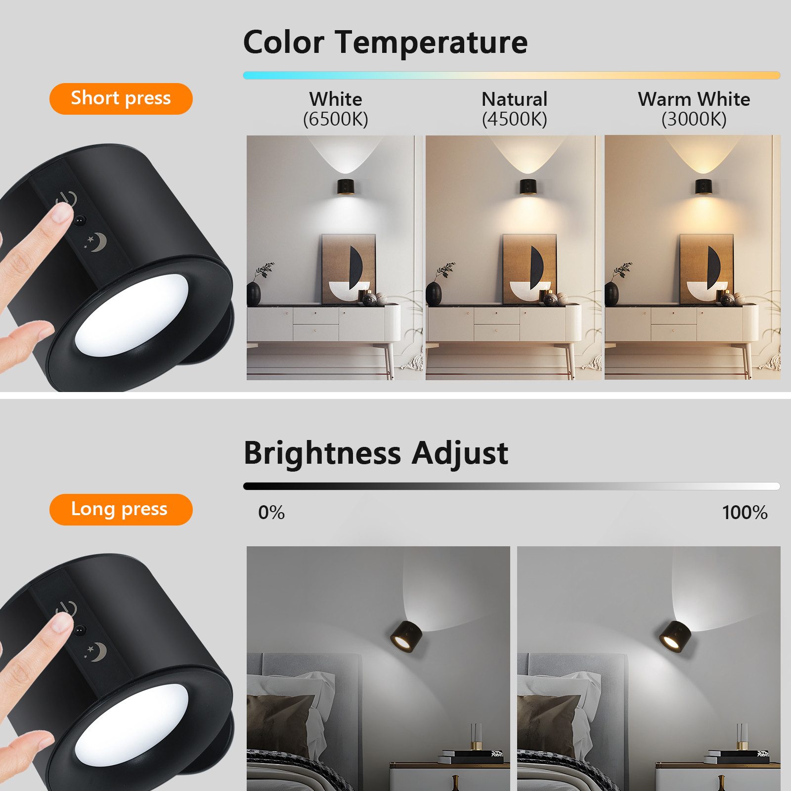 Riserva Nachtlicht 2er Set LED Nachtlicht Magnetisch Dimmbar Akku Schwarz, LED wechselbar