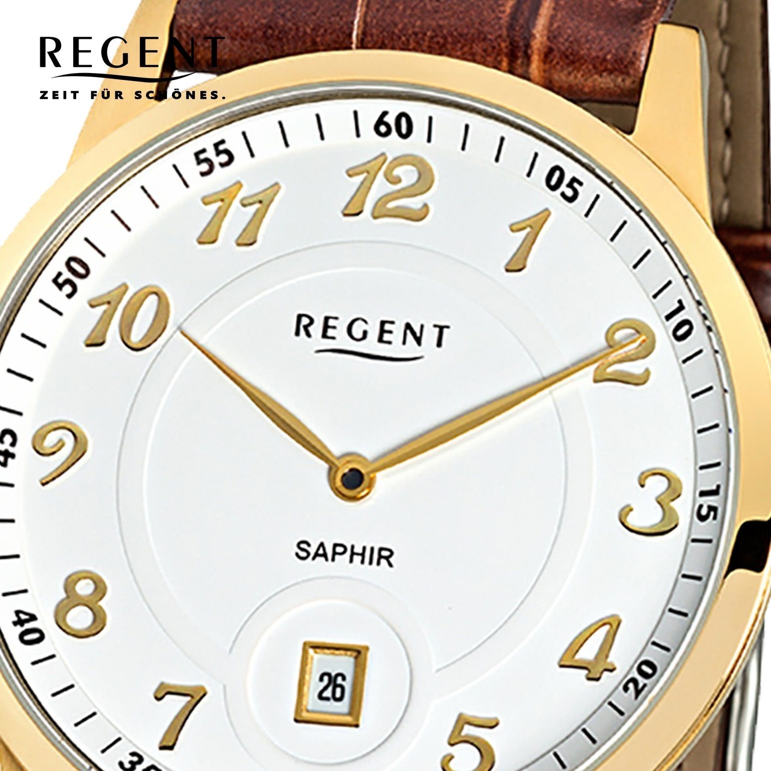 Regent Quarzuhr Regent Herren Armbanduhr Leder Lederarmband rund, (ca. groß 40mm), Quarz, Herren GM-1401 Uhr