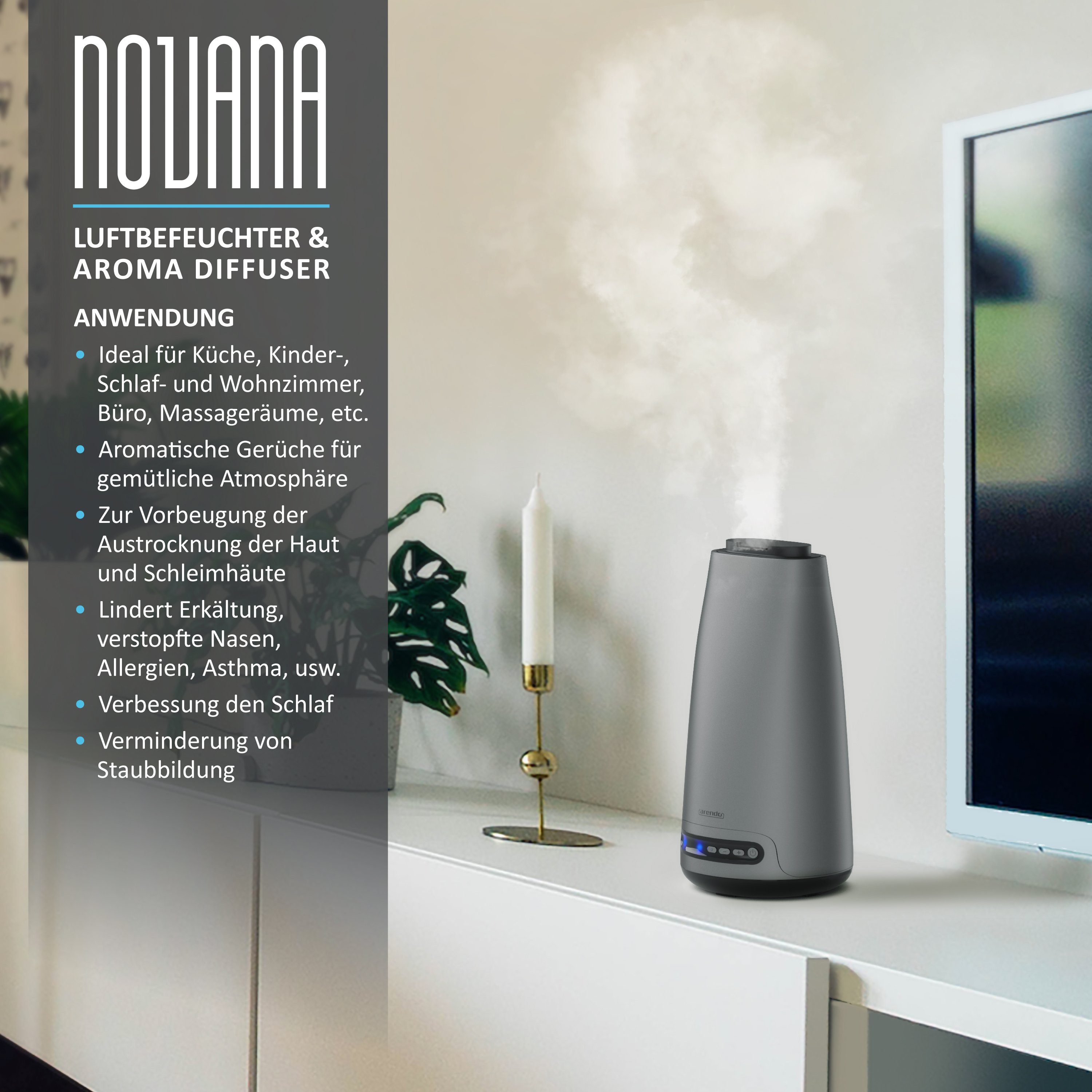 mit Luftbefeuchter, Wassertank, - Design Arendo Aroma-Reservoir l Luftbefeuchter Novana 2