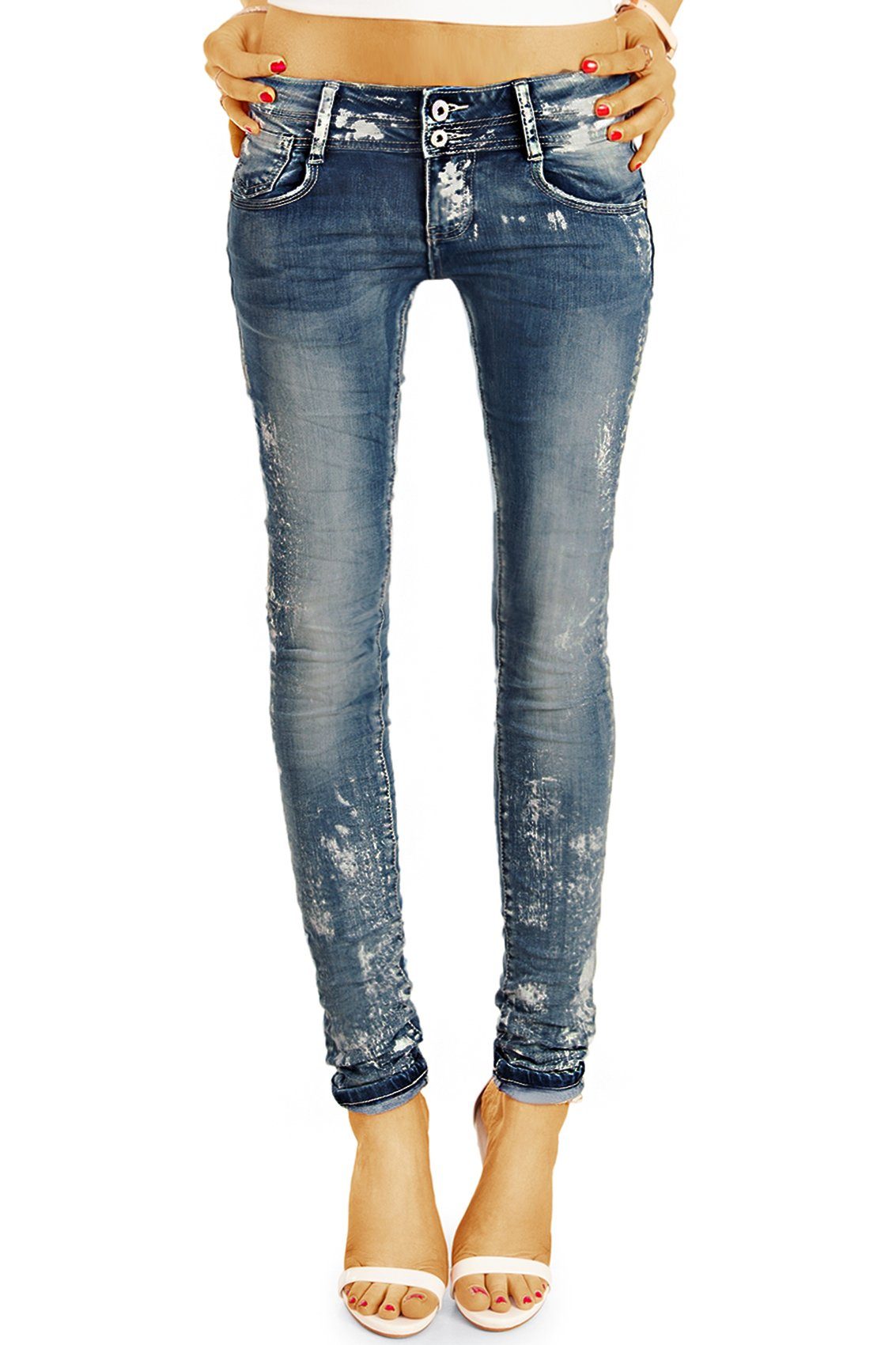 be styled Röhrenjeans destroyed Hüftjeans, rörige low waist Damenhosen skinny fit j25r 5-pocket dunkelblau