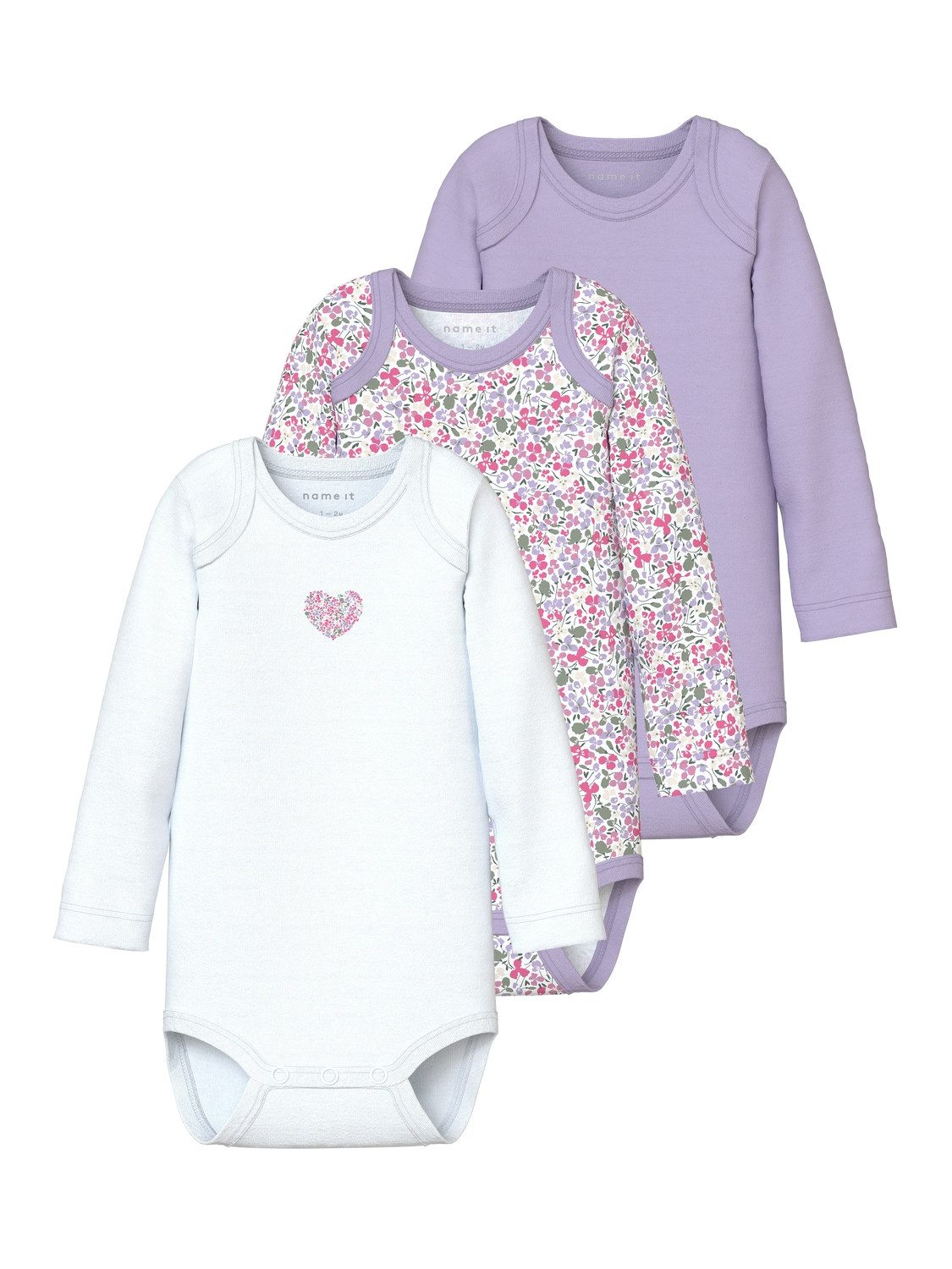 Name It Langarmbody (3-tlg) NBFBODY 3P LS LILAC PETIT FLOWER