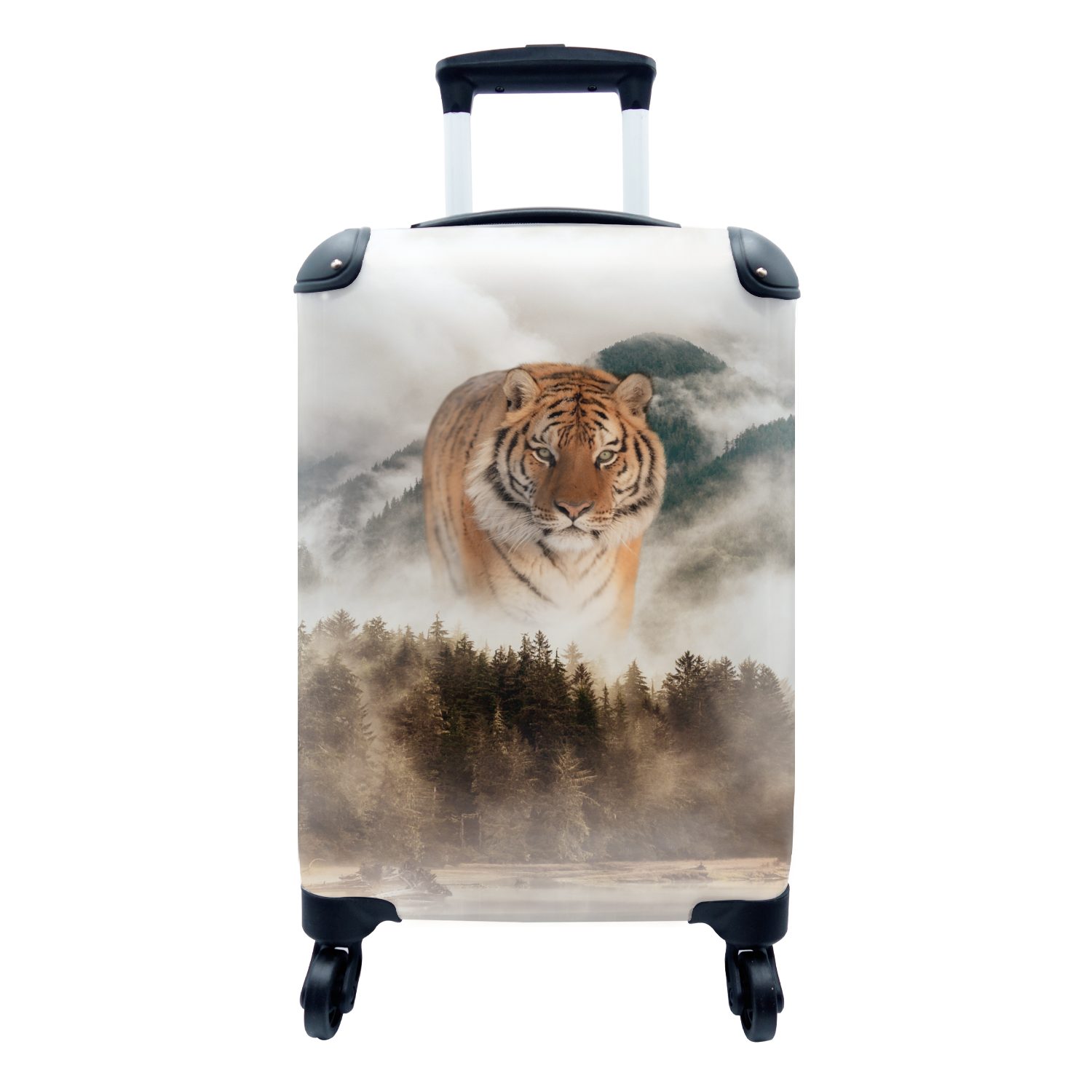 MuchoWow Handgepäckkoffer Tiger - Berge - Bäume, 4 Rollen, Reisetasche mit rollen, Handgepäck für Ferien, Trolley, Reisekoffer