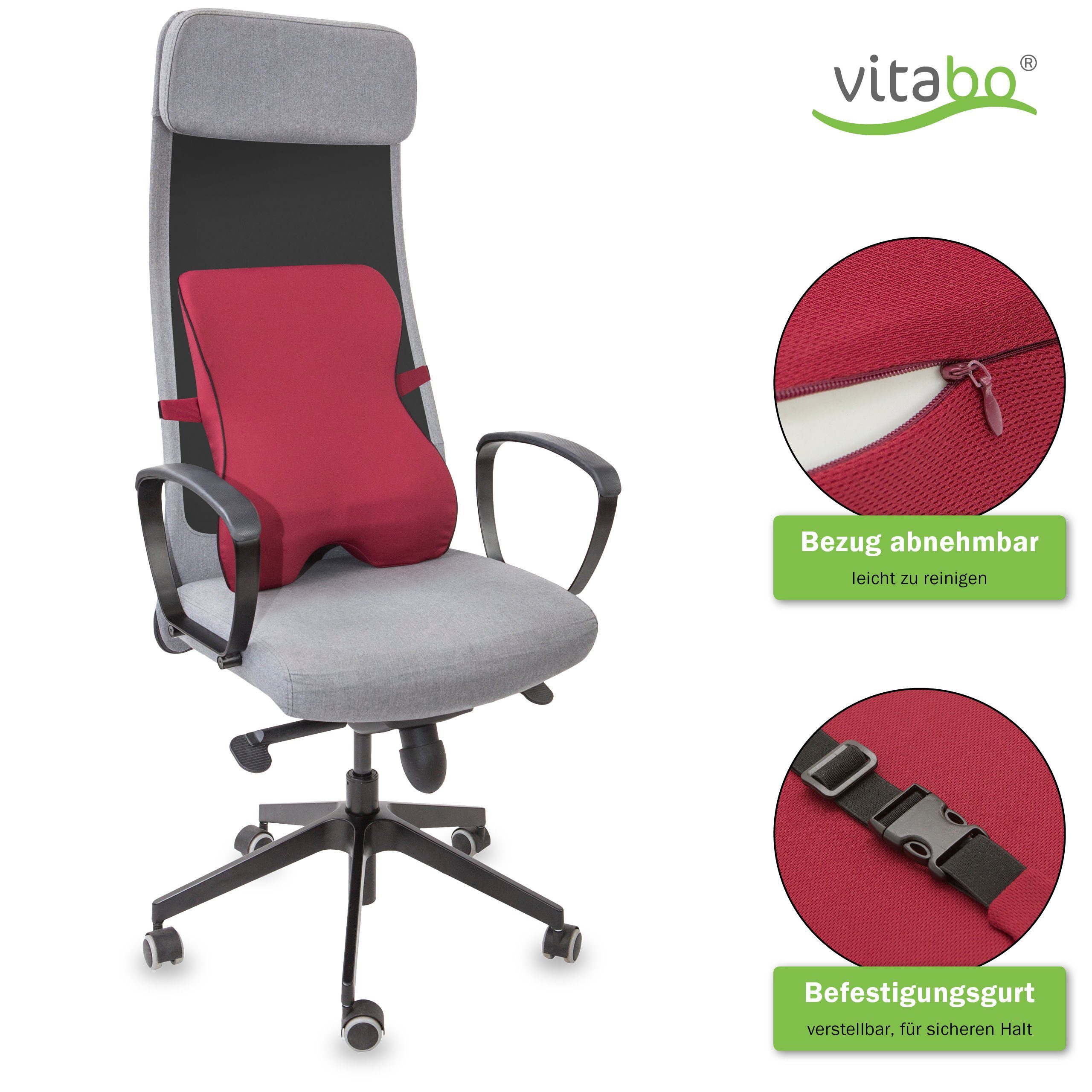 Vitabo Rückenkissen Vitabo Rückenkissen mit Memory-Funktion – ergonomisches  Lendenkissen I Lordosenstütze Rückenstütze für Büro Auto (Rot), 1-tlg.