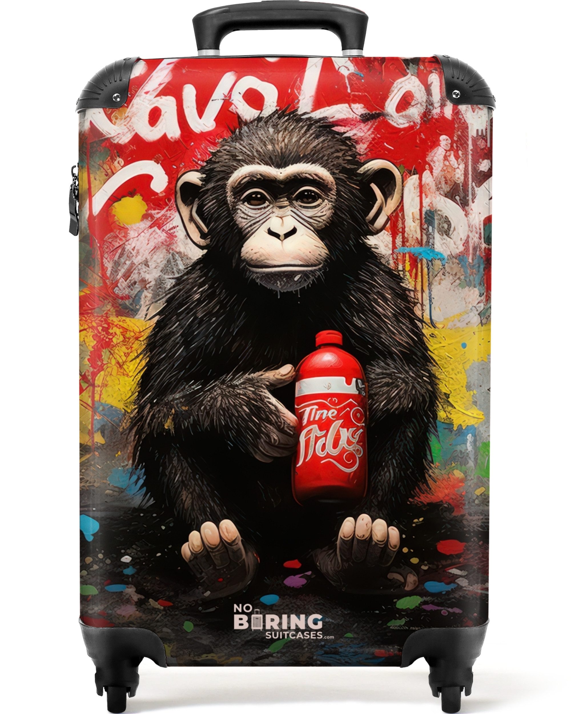 NoBoringSuitcases.com© Hartschalen-Trolley Schimpanse vor einer Graffiti-Wand 55x35x20cm, Reisetasche mit Rollen, Koffer Handgepäck Flugzeug
