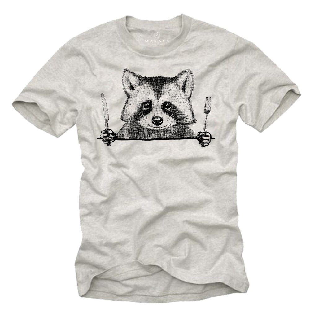 MAKAYA Print-Shirt Coole Tiermotive Waschbär Raccoon günstig online kaufen