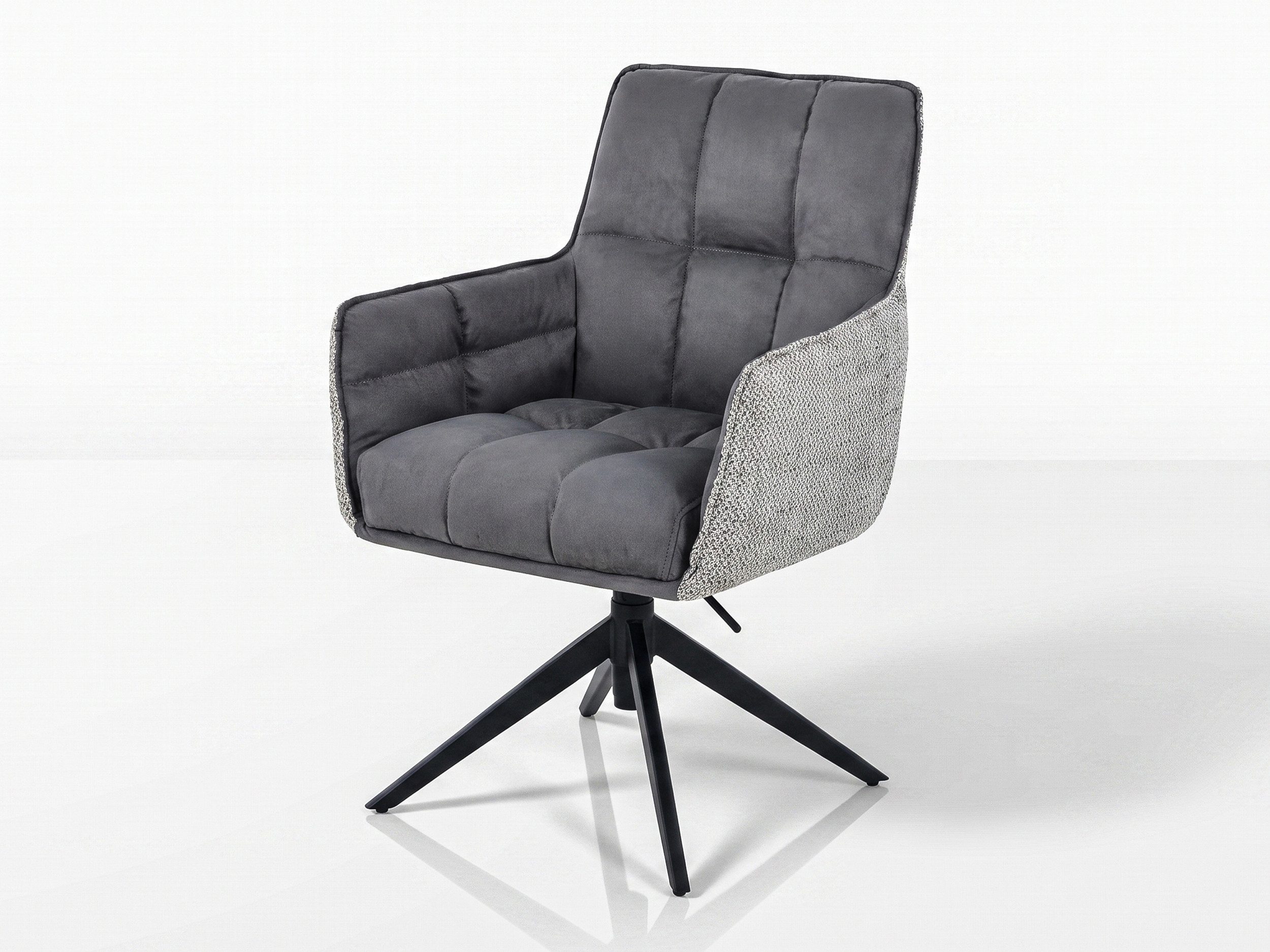 Massivart® Polsterstuhl höhenverstellbar, 360° Drehfunktion, Esszimmerstuhl Webstoff »KALVO«, Armlehnen · Federkorb · Metallgestell schwarz pulverbeschichtet