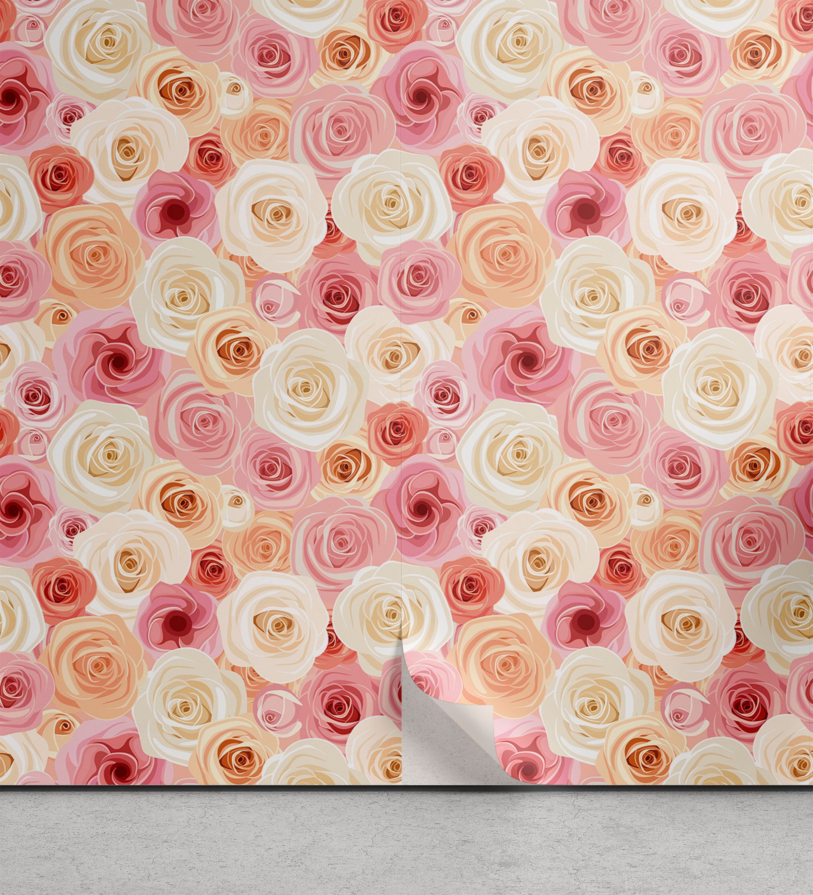 Abakuhaus Vinyltapete selbstklebendes Wohnzimmer Küchenakzent, Rose Romantisches Pastell Petals | Vinyltapeten