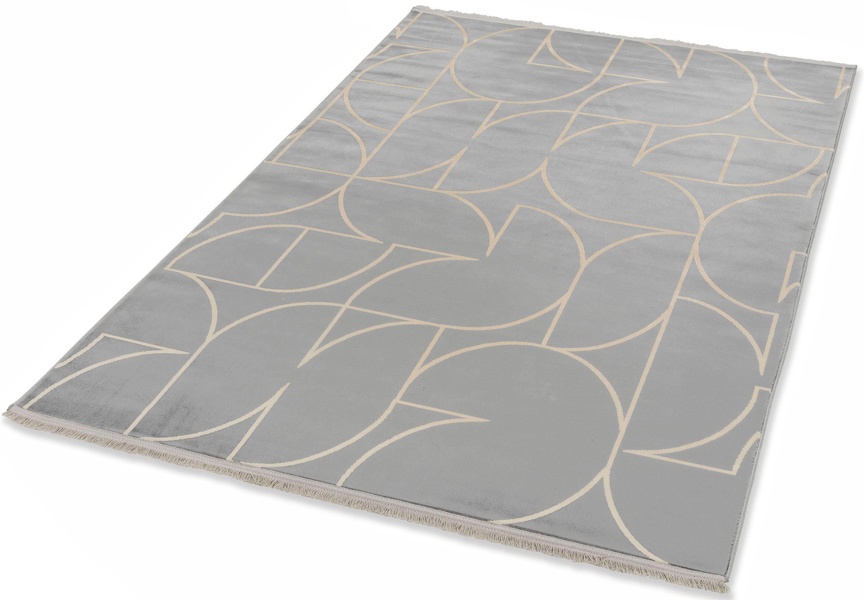 Teppich Magic 6104, SCHÖNER WOHNEN-Kollektion, rechteckig, Höhe: 7 mm, Hoch Tief Struktur, mit Viskose, weich und glänzend goldfarben | Kurzflor-Teppiche