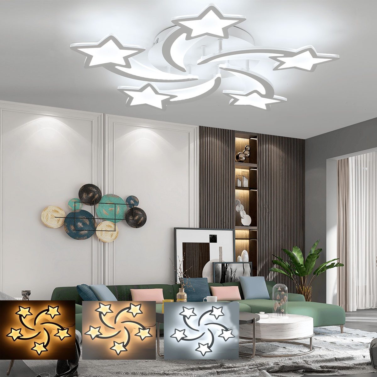 oyajia LED Deckenleuchte 30W Stern LED Deckenleuchte Niedlich Kinderzimmer Lampe Dekor, LED fest integriert, Warmweiß, Naturweiß, Kaltweiß, Dimmbar mit Fernbedienung, Deckenleuchte Schlafzimmerlampe