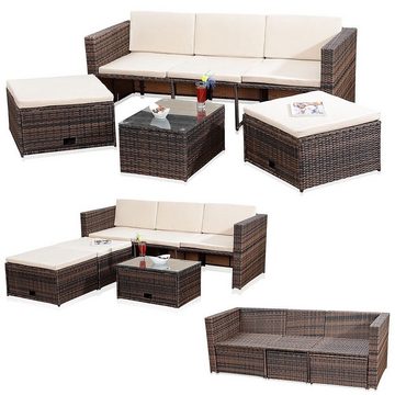 Melko Gartenlounge-Set Gartenmöbel Sitzgruppe Rattanmöbel Set mit Tisch, Sitzbank & 2 Hocker in Schwarz, Grau oder Braun inkl. Sitz- und Rückenkissen Gartenset Lounge Polyrattan Rattanmöbel Sitzmöbel Sofa, (Set, 13-tlg), Hochwertige Flechtoptik