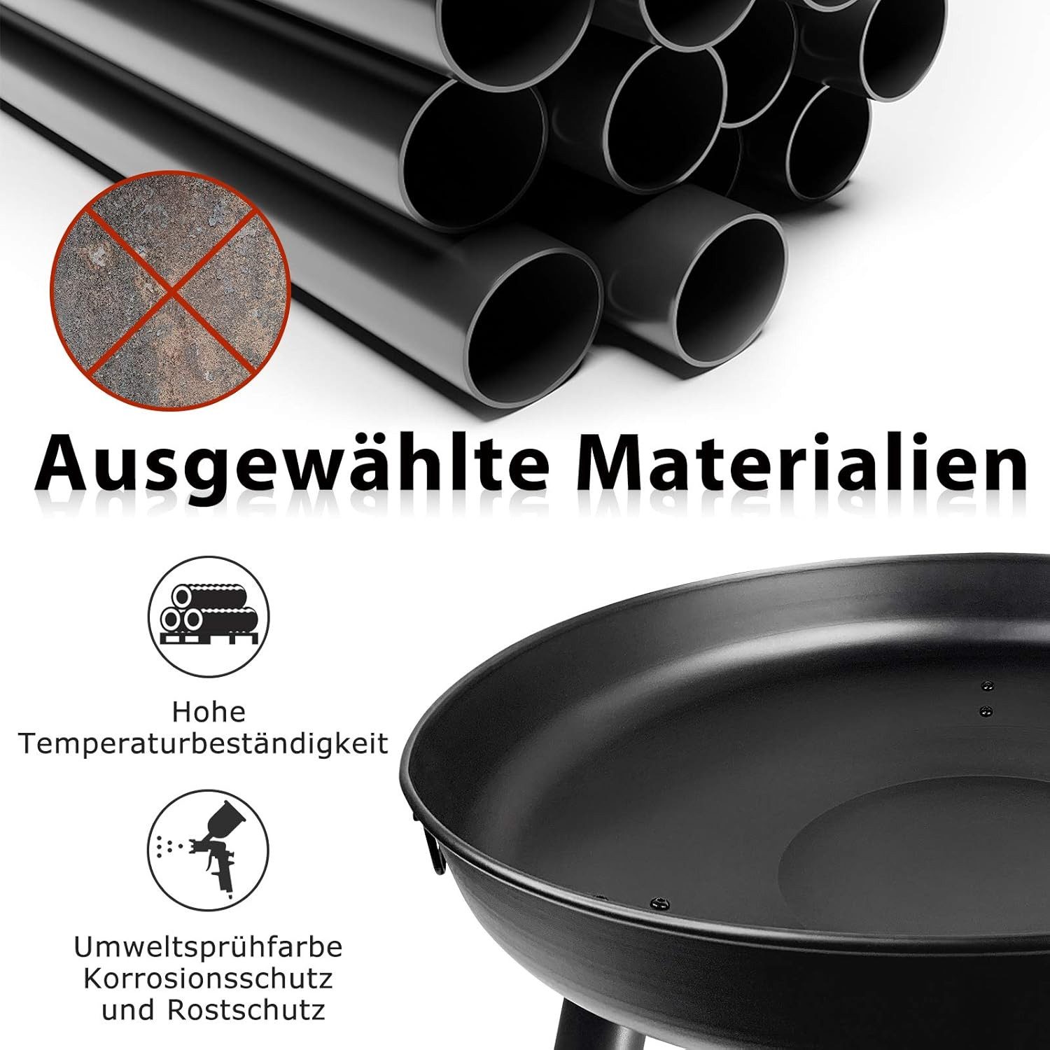 FIVMEN Feuerschale Feuerkorb Ø80cm Metall Multifunktional Fire Pit Feuerstelle Heizung, ohne Strom für Heizung, Garten, Terrasse, BBQ, Holz – Bild 4 von 5