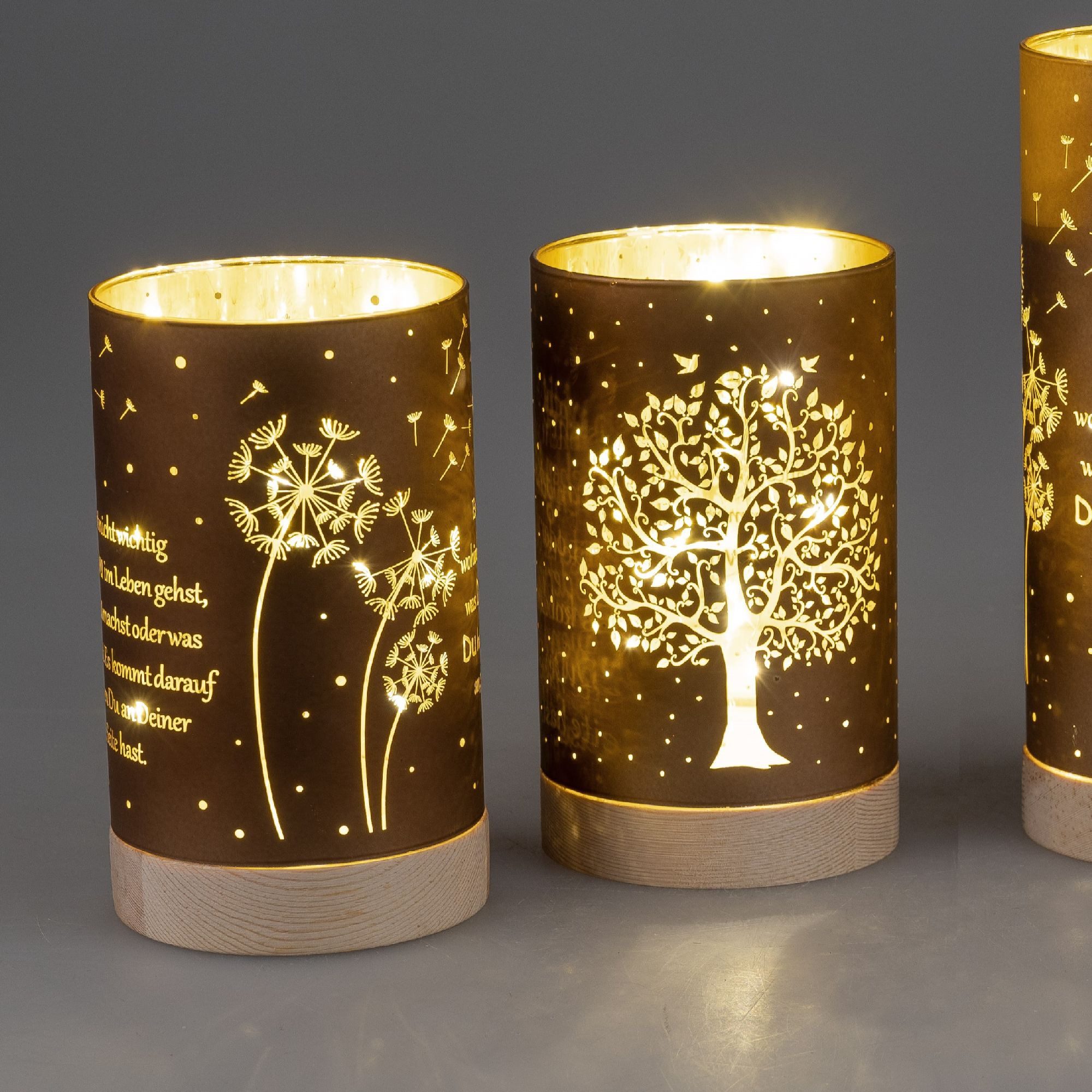 formano Nachttischlampe Sprüche, Mit Timerfunktion, Braun, Motiv: Lebensbaum