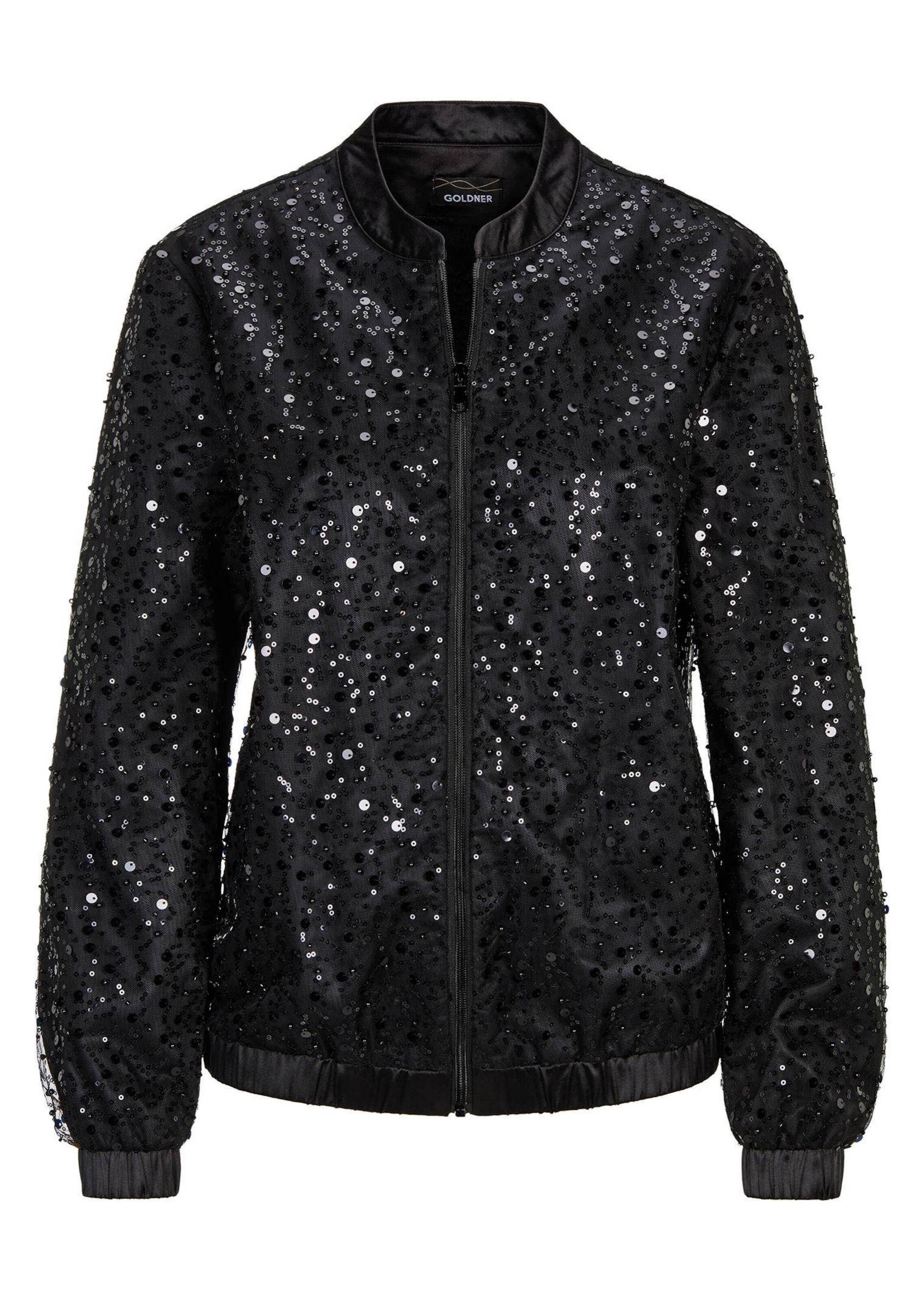 GOLDNER Outdoorjacke Perlenjacke mit Pailletten Eleganter Satinblouson mit Rundhals, Reißverschluss und Langarm