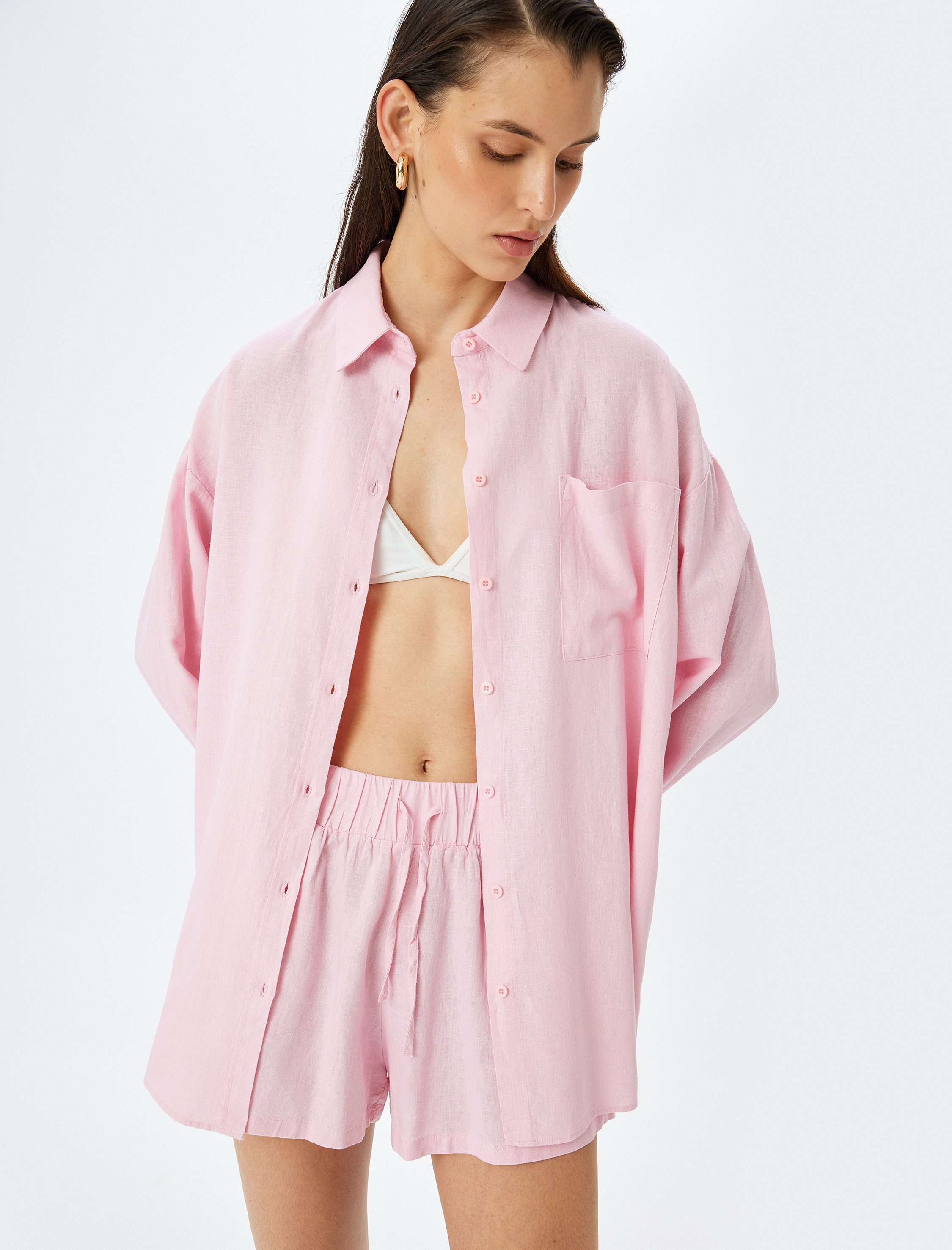 Koton Midikleid Koton Lässige Leinenmischung Strandkleid