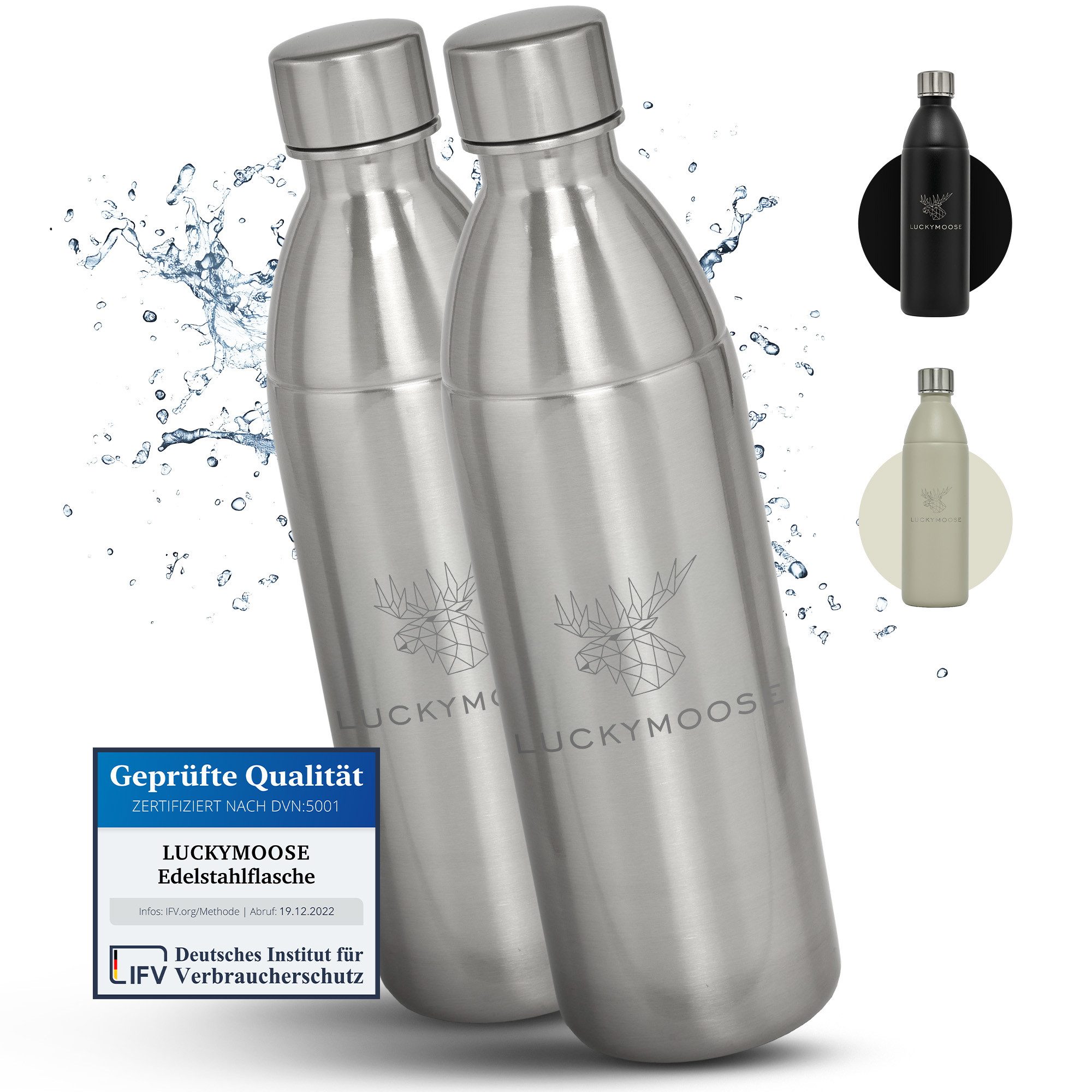 Luckymoose Wassersprudler Flasche Infinity Edelstahlflasche Wassersprudler, (für SodaStream DUO & TERRA), Spülmaschinenfest & ohne Ablaufdatum