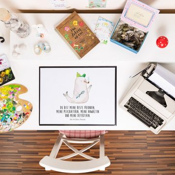 Mr. & Mrs. Panda Schreibtischunterlage Robbe Sherlock - Weiß - Geschenk, Büroartikel, Schreibunterlage, Gute, (1 tlg)