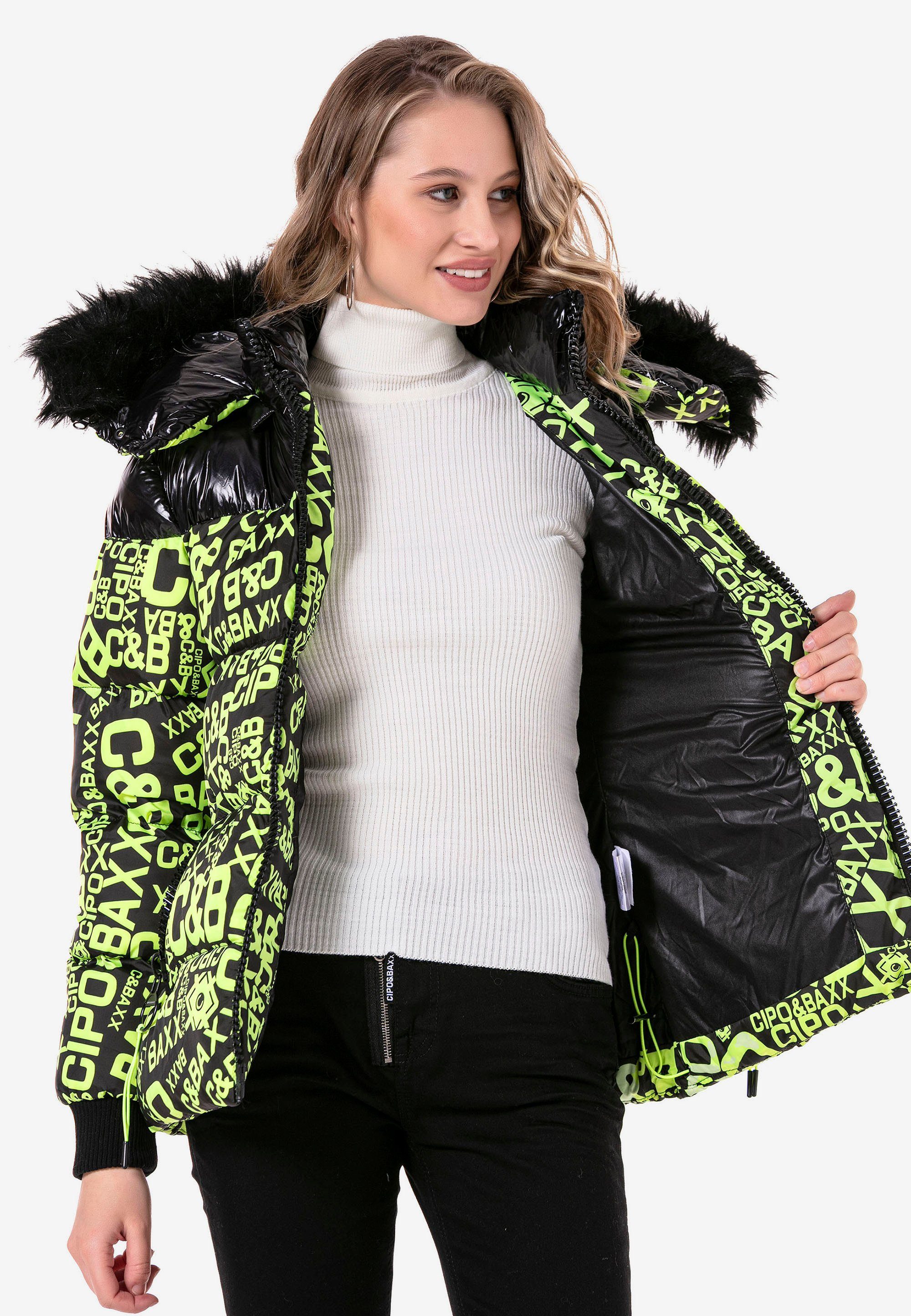 modischem Cipo Baxx Allover-Print & neongrün Steppjacke mit