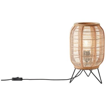 Lightbox Tischleuchte, ohne Leuchtmittel, Boho Tischlampe, 32 x 22 cm, Stoffschirm mit Holz, schwarz/natur