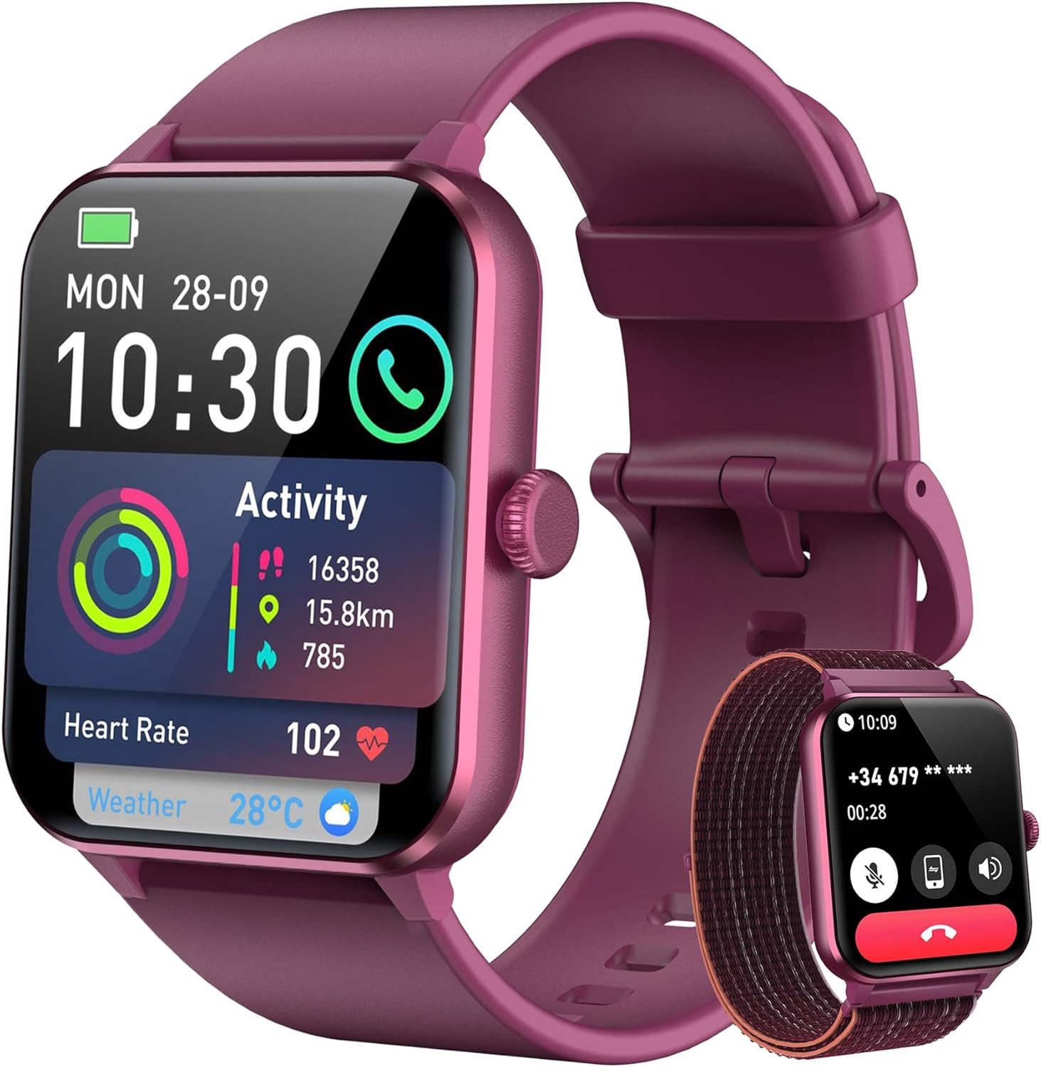 blackview Smartwatch Damen Herren mit 5 Tagen Akkulaufzeit,1,85" HD Touchscreen Smartwatch (1.85 Zoll, iOS/Android), mit Wechselband aus weichemSilikon und Ladekabel, KI-Sprachassistent, Herzfrequenz,SpO₂,Schlaf,100+ Sportmodi, 2 Armband