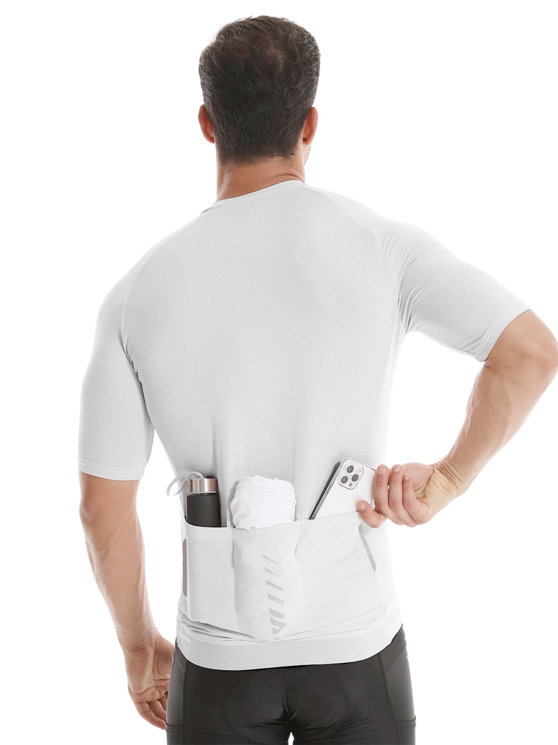 Wulibike Radtrikot Kurzarm atmungsaktiv Sommer Mesh Reflektoren Silikon-Grip Slim Fit (1-tlg) Reflektoren, rutschfestes Silikonband – Bild 3 von 5