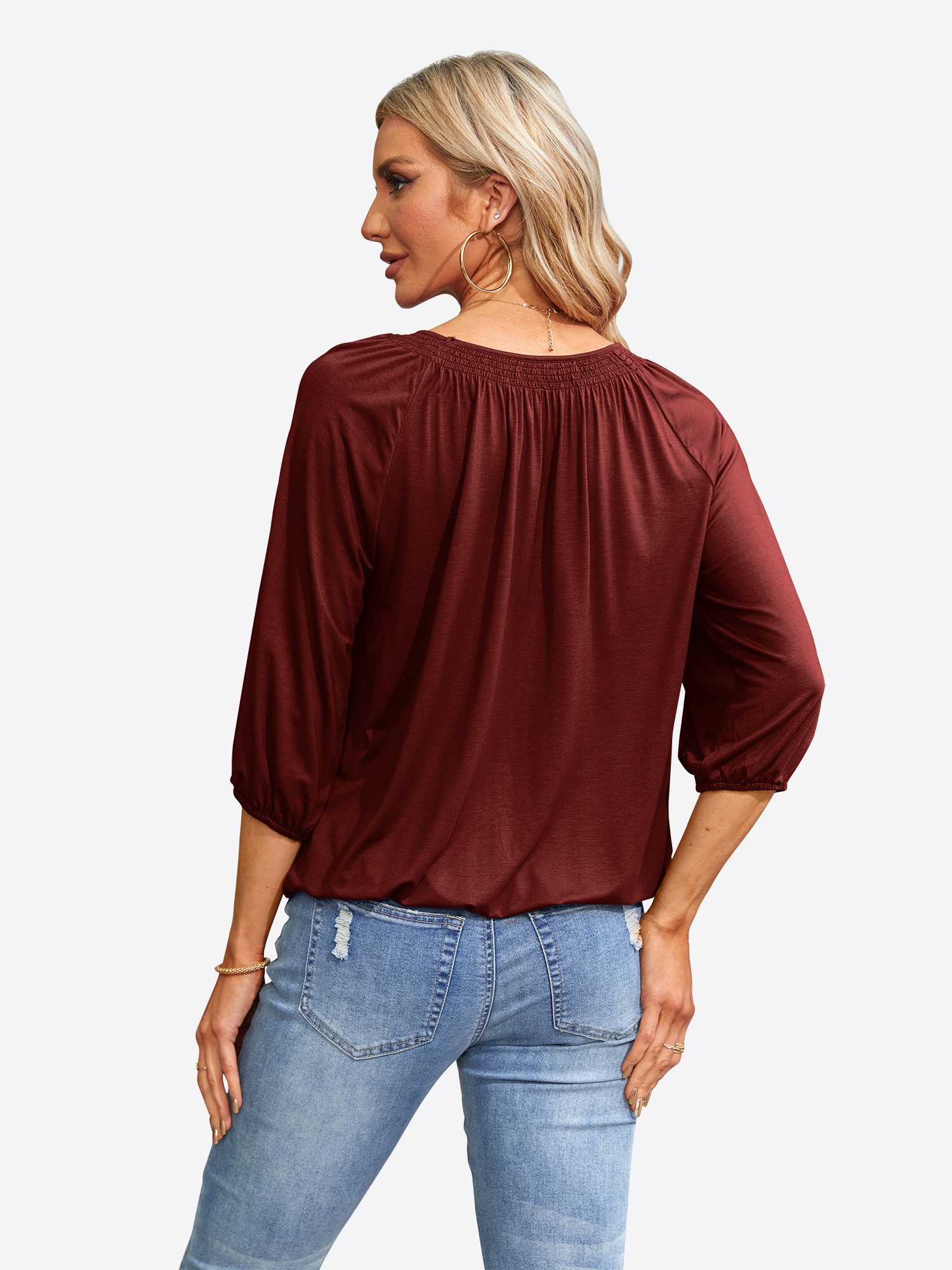 Imily Bela T-Shirt Damen 3/4-Ärmel Plissierte Bluse (Packung, 1-tlg., 1per- günstig online kaufen