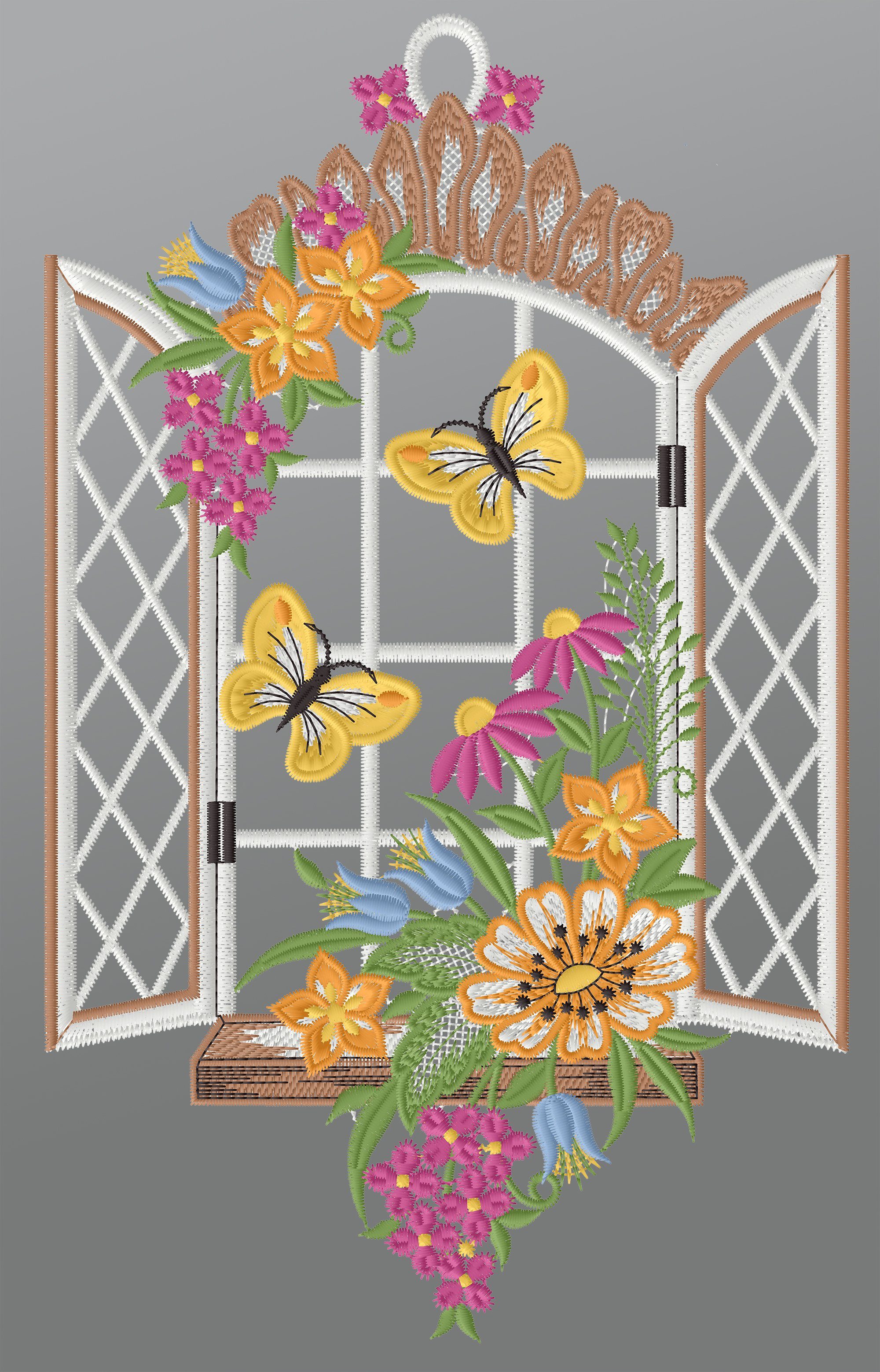 Plauener Spitze® Fensterbild Frühlingsblick, HxB 32x19cm