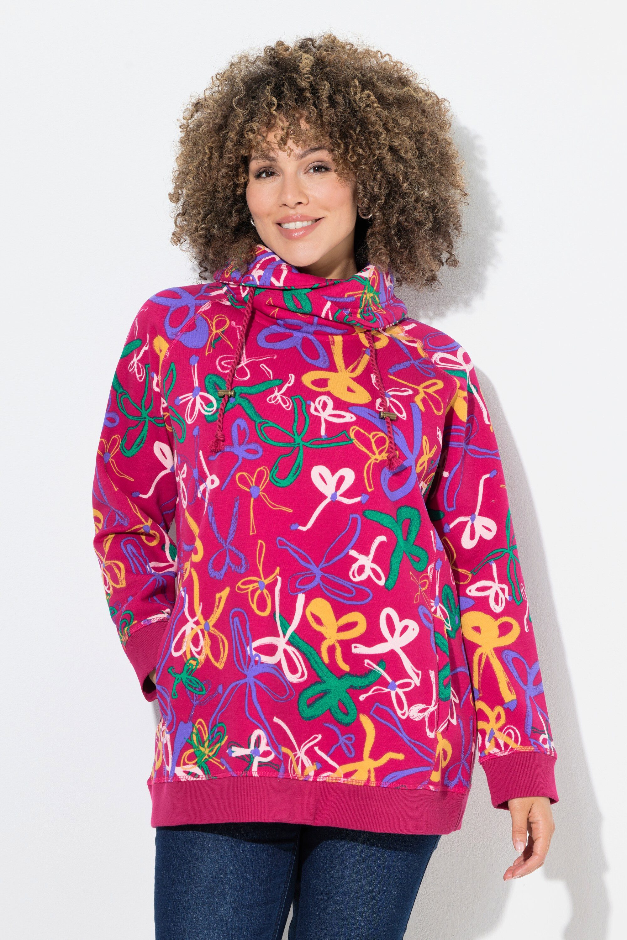 Ulla Popken Sweatshirt Sweatshirt Scribble-Muster Stehkragen günstig online kaufen