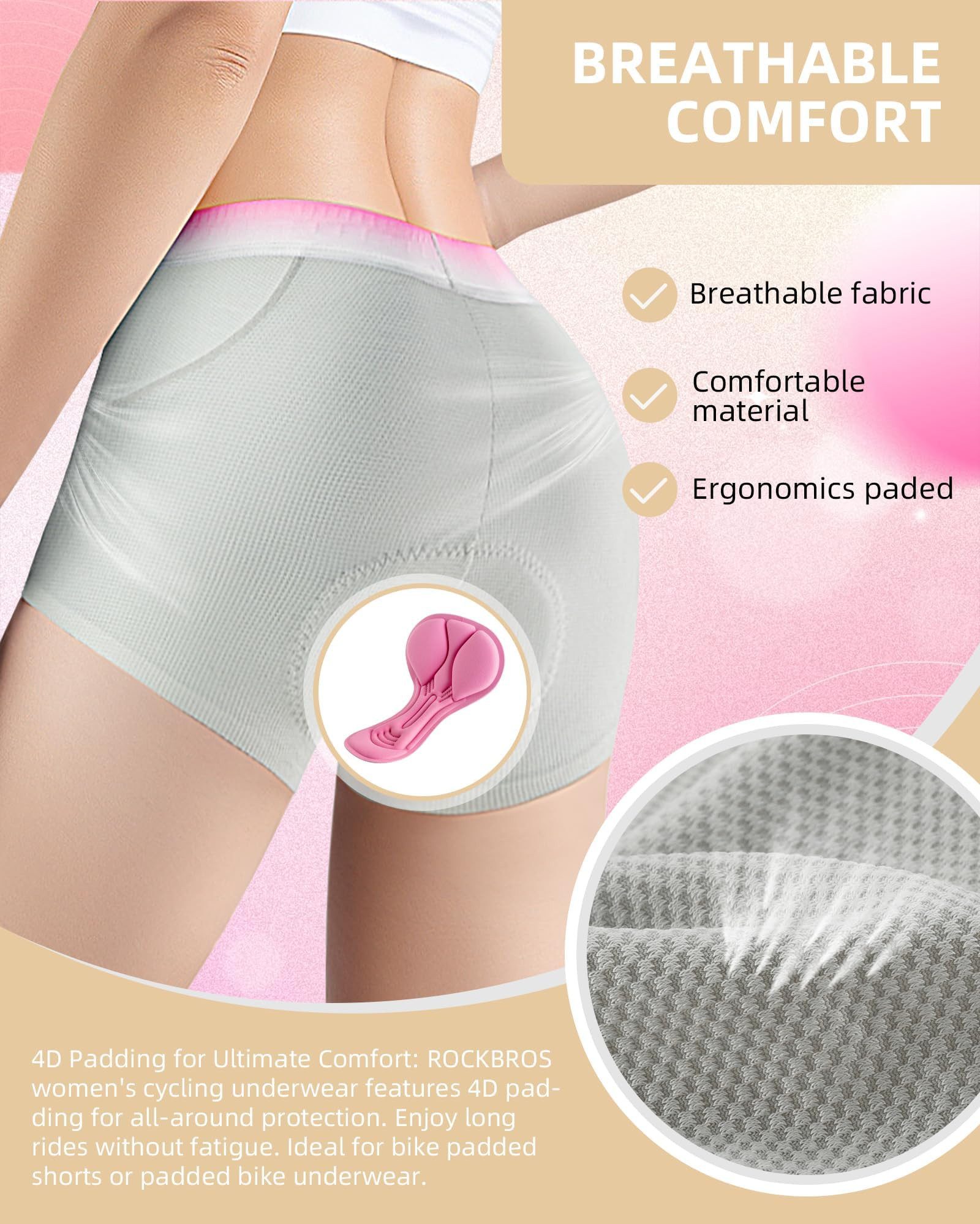 ROCKBROS Radlerhose Radunterhose Damen mit 3D Gel Gepolstert, (Atmungsaktiv Schnelltrocknend Fahrradshorts, 1-tlg) Radsport Unterwäsche Radlerhose Kurz Fahrradhose