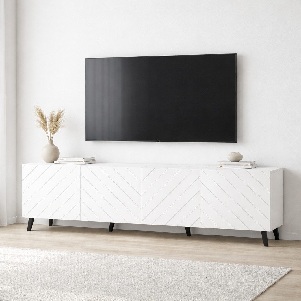 OTTO home Lowboard HOLLY 2.0, TV-Board, TV-Kommode, TV-Schrank, TV-Unterschrank, TV-Möbel, Modernes lackiertes Hochglanz TV-Board, grifflos, Breite 200 cm