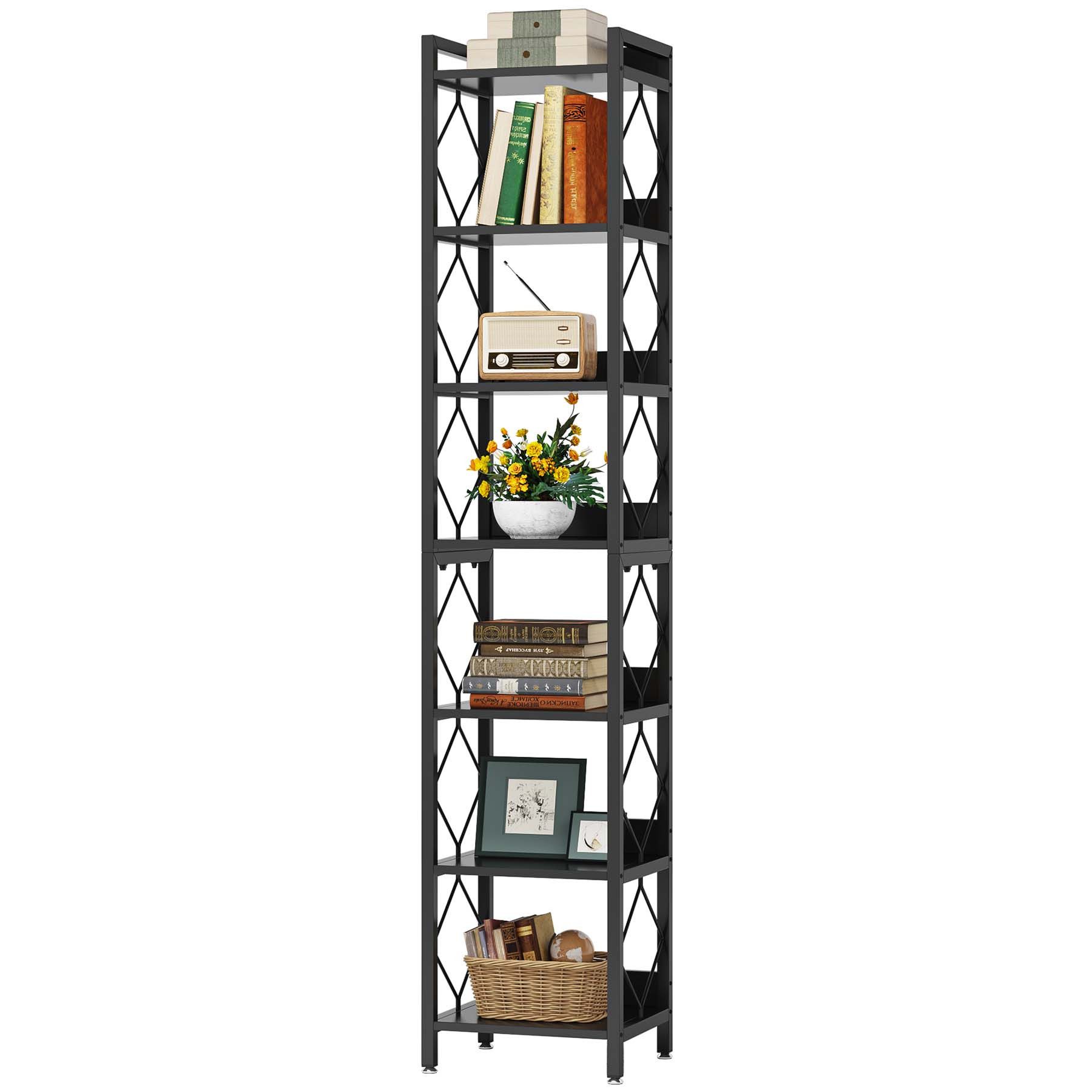 Bücherregal Eckregal, 200 cm extra hohes, schmales Bücherregal, 7 Etagen