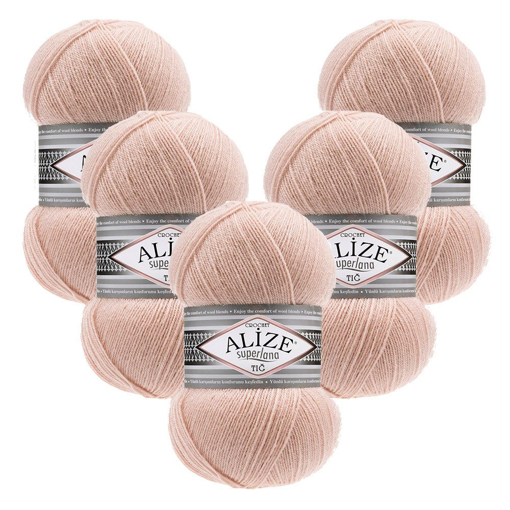 Alize 5 x ALIZE Superlana Tig Häkelwolle, 570 m, Handstrickgarn, Fein,Häkeln,Stricken