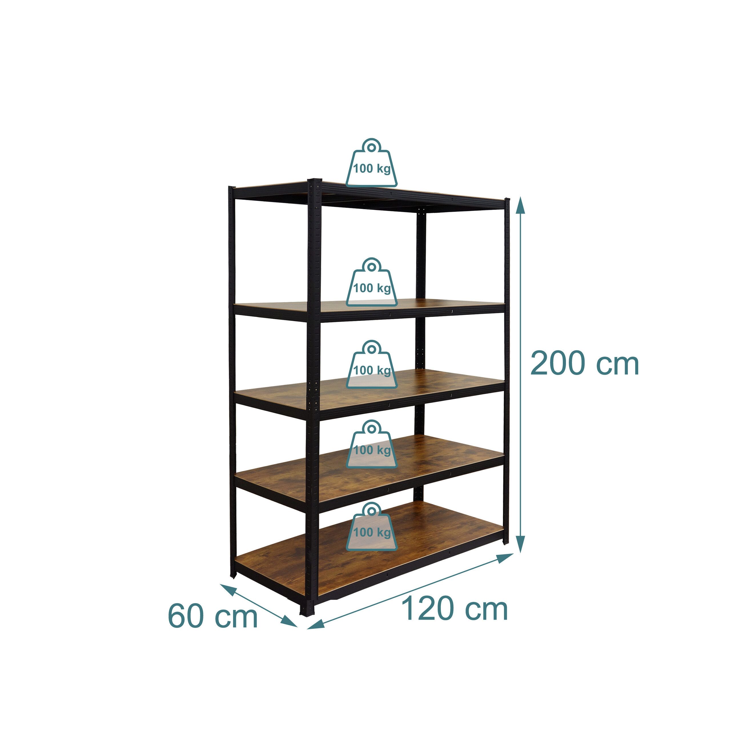 relaxdays Schwerlastregal Industrial 500 kg, 1-tlg., 60 x 120 x 200 cm – Bild 4 von 5