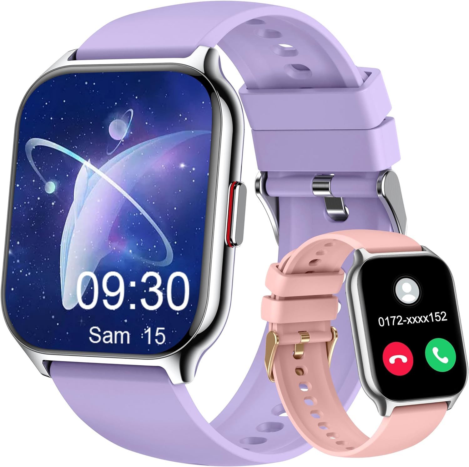 Zevelora Damen's und Herren's Fitness Tracker Telefonfunktion IPx7 Wasserdicht Smartwatch (2 Zoll, Android/iOS), mit austauschbarem weichem Silikonarmband, mit Blutdruckmessung Herzfrequenz Schlafmonitor SpO2, Sport modus