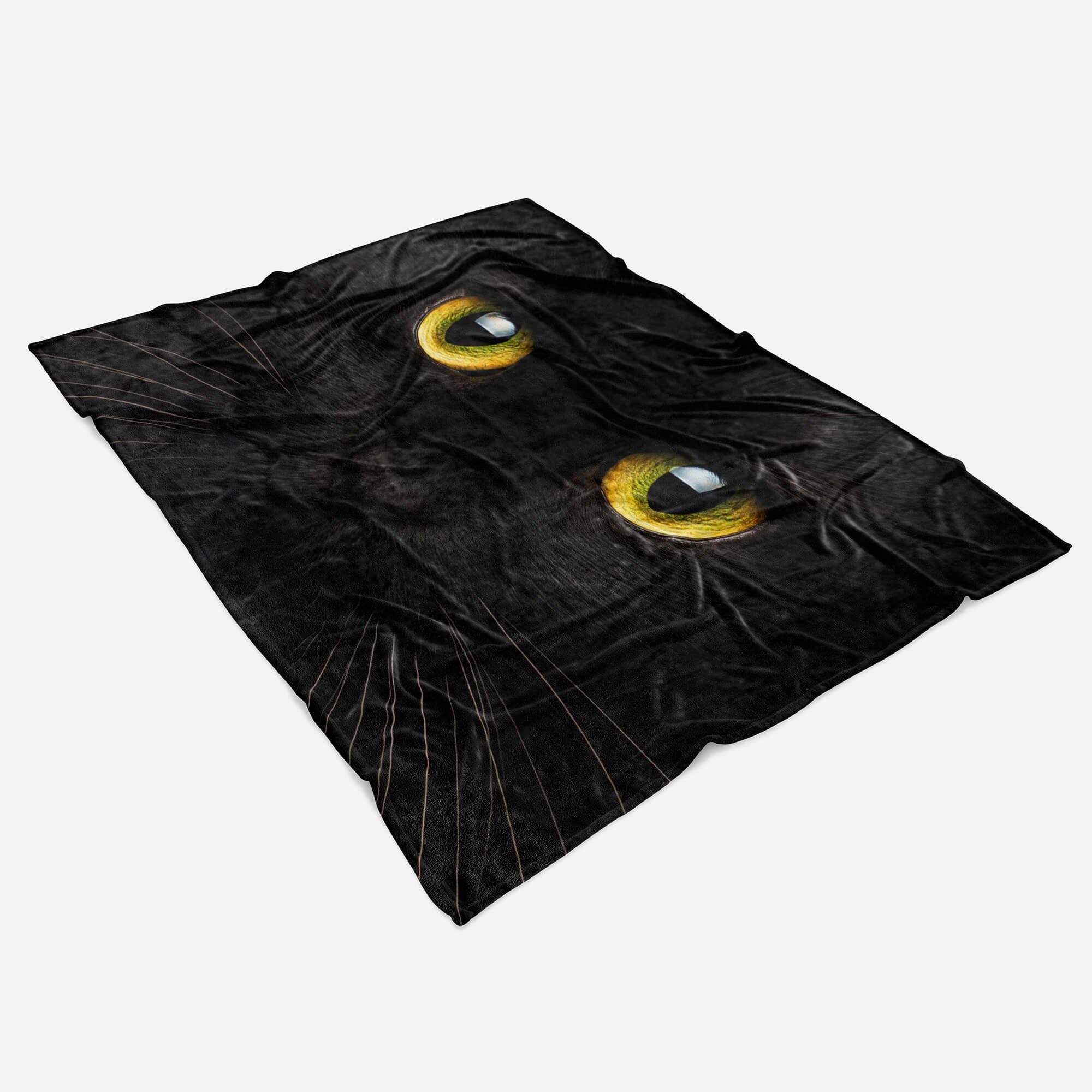 Sinus Art Handtücher Handtuch Strandhandtuch Saunatuch schwarze Katze mit Handtuch Kat, Kuscheldecke Baumwolle-Polyester-Mix (1-St), Tiermotiv