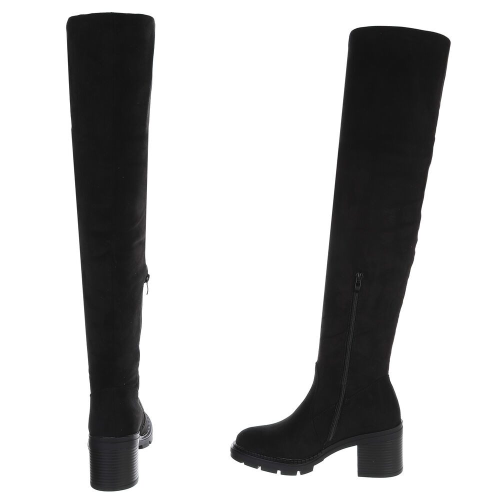 Ital-Design Eleganter Overkneestiefel mit Blockabsatz für Damen Overkneestiefel (90827530) Blockabsatz Stiefel in Schwarz