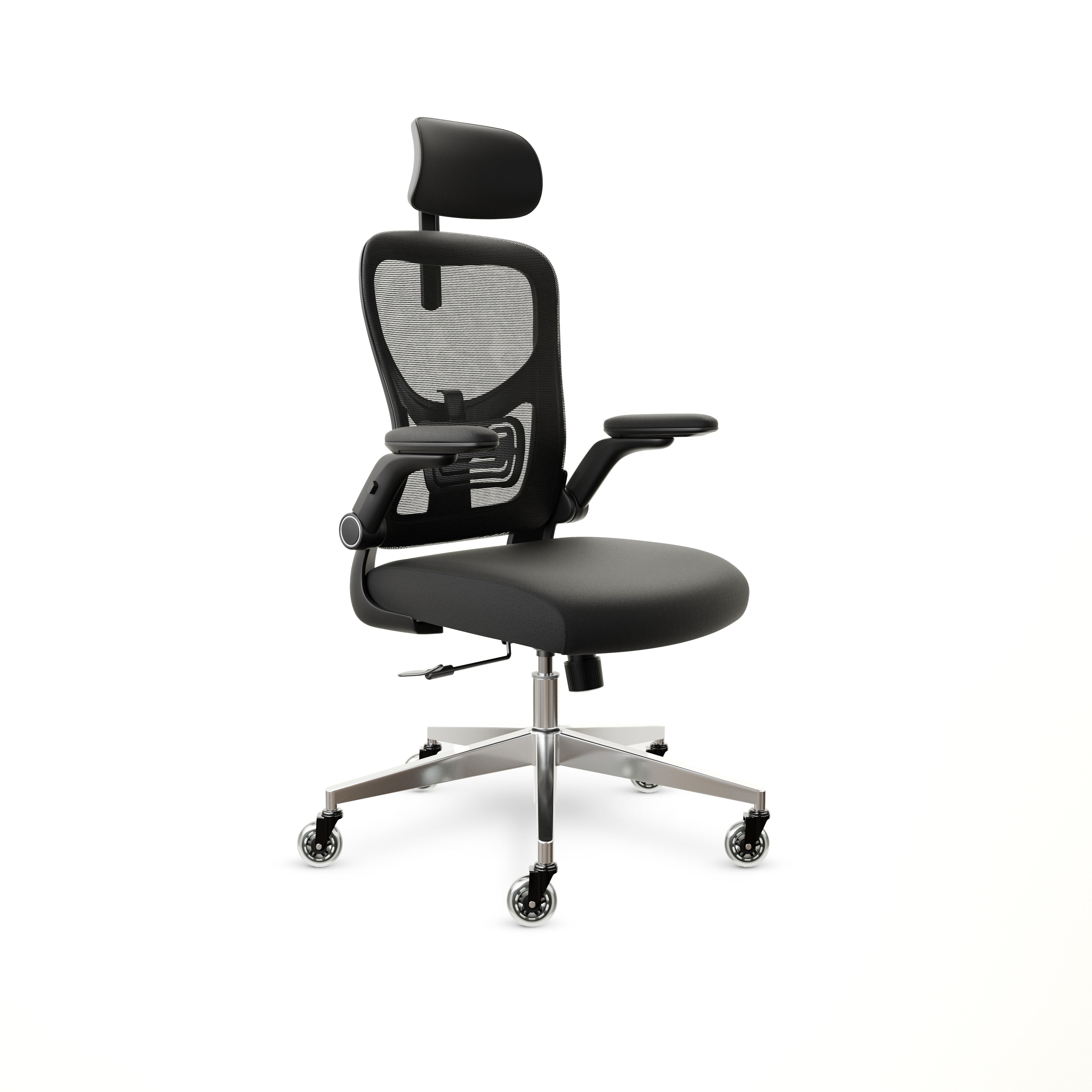 CLOUVOU Bürostuhl Ergonomisch, Schreibtischstuhl bis 150 kg - Testsieger (SmartSeat - Chefsessel für Arbeitszimmer, 3D-Kopfstütze & Flip-Up Armlehnen), Blade Wheels, Homeoffice, Gaming Stuhl, Drehstuhl