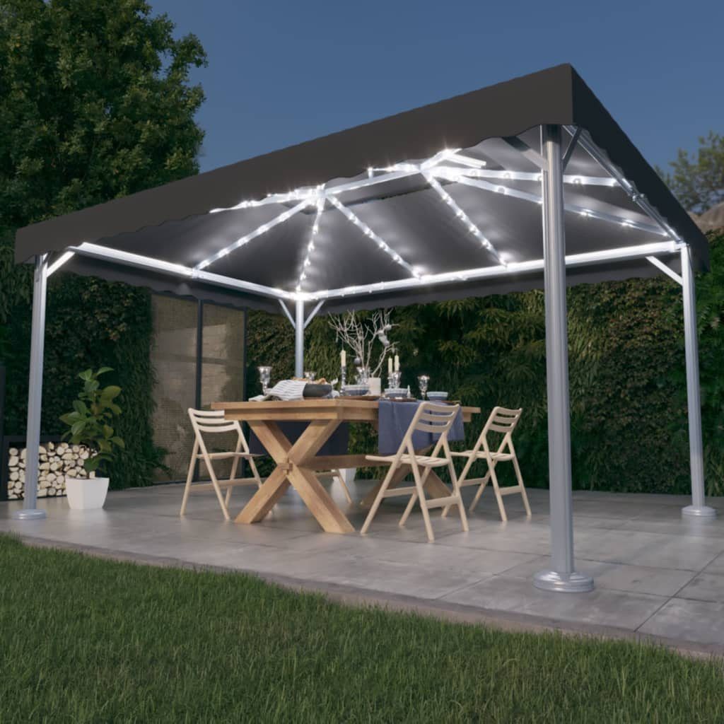 vidaXL Partyzelt Pavillon mit LED-Lichterkette 400x300 cm Anthrazit Aluminium