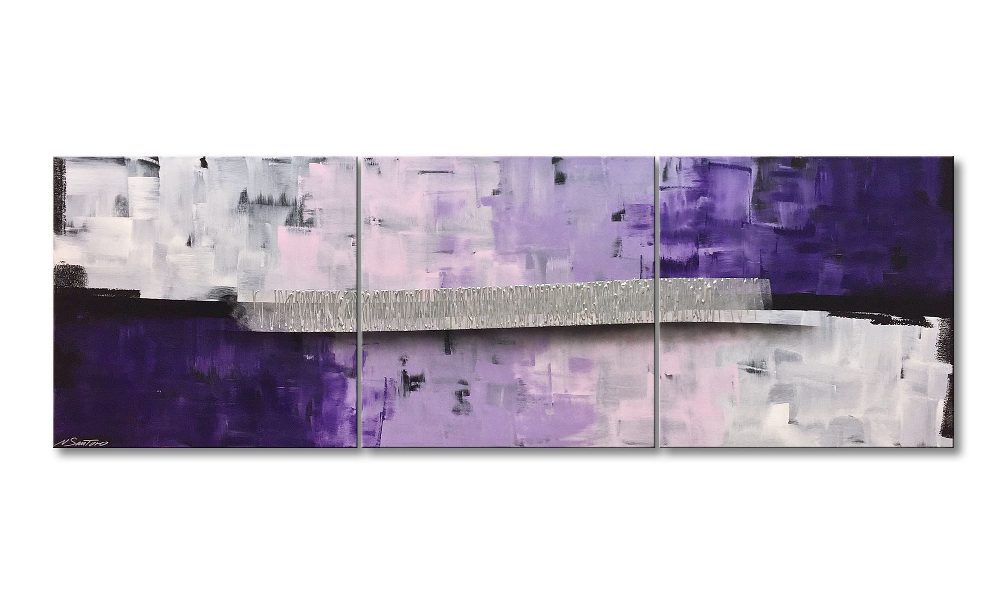 WandbilderXXL XXL-Wandbild Purple Fusion 210 x 70 cm, Abstraktes Gemälde, handgemaltes Unikat