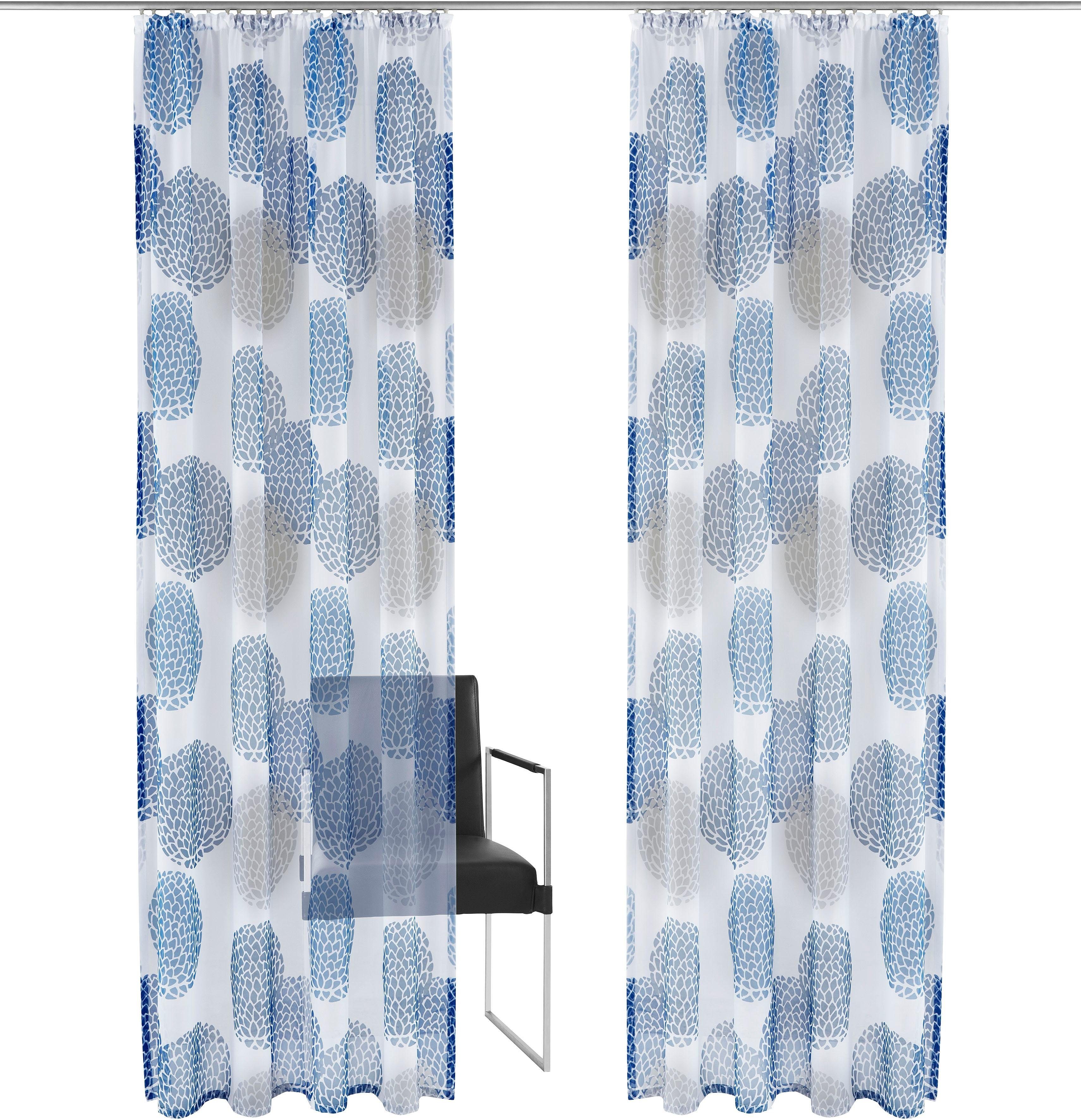 Kräuselband Gardine (1 St), home, Belem, Kreise Vorhang, transparent, Schal, Fertiggardine, dunkelblau/weiß 1 Voile, my
