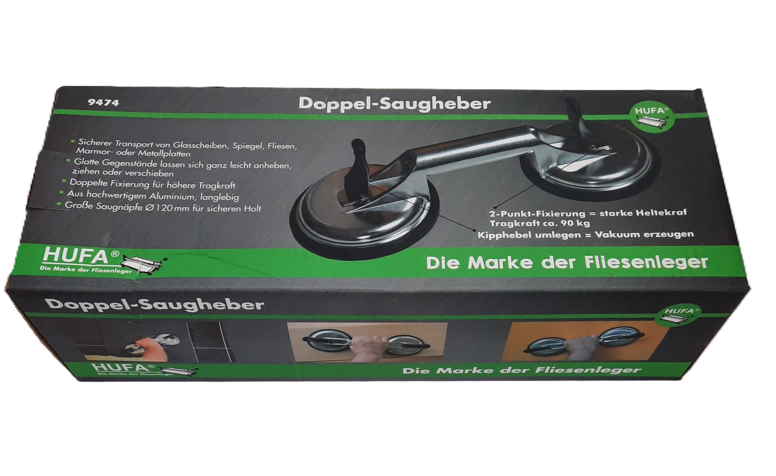 Hufa Doppelsaugheber Hufa Fliesenleger Platten Saugheber 2-fach Alu Ø 112mm 90kg, -]
