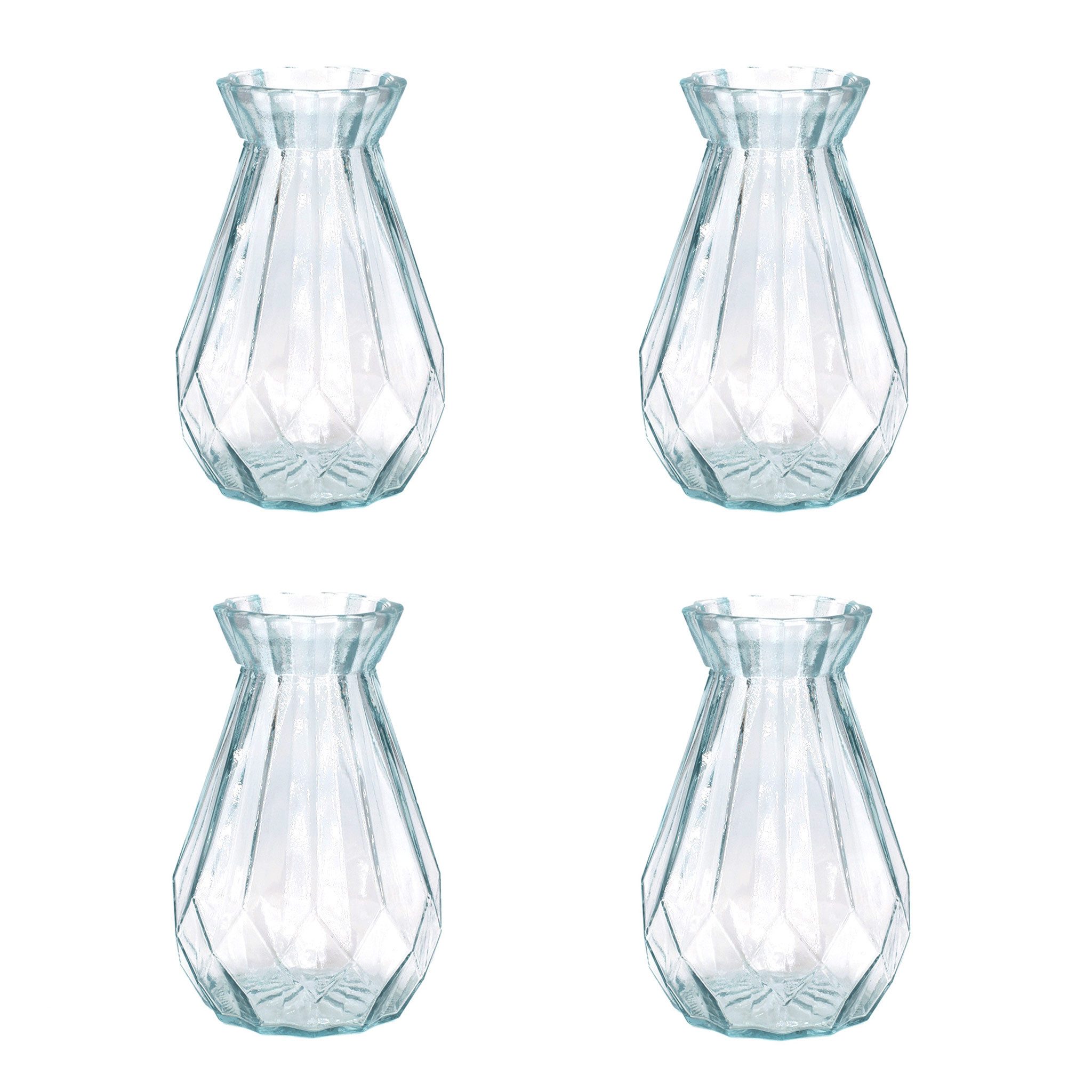 Creativery Dekovase, Vase Glas mit Diamant Muster 14cm klar transparent 330ml 4 Stück