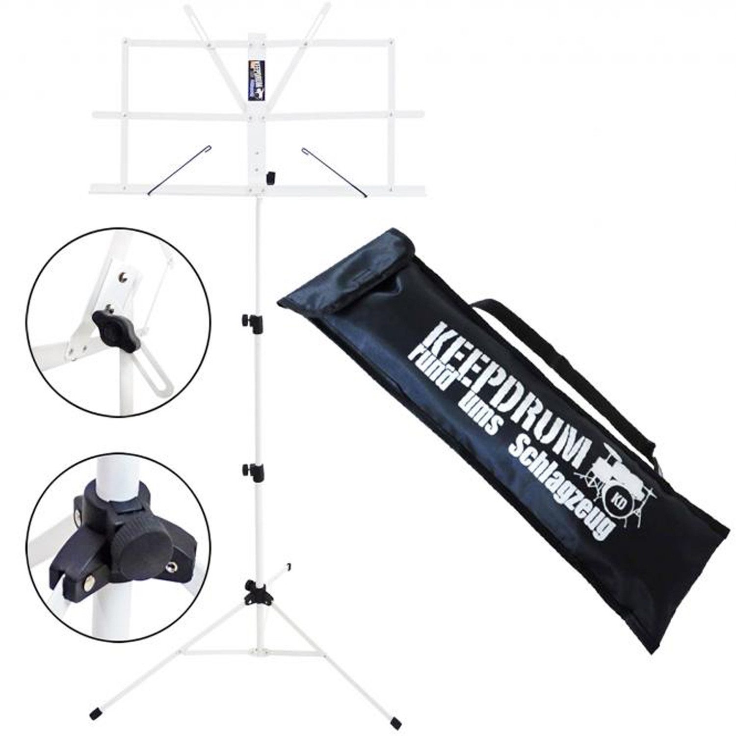 keepdrum Notenpult keepdrum MUS2WH Notenständer Weiss mit Tasche, Vorteils-Set