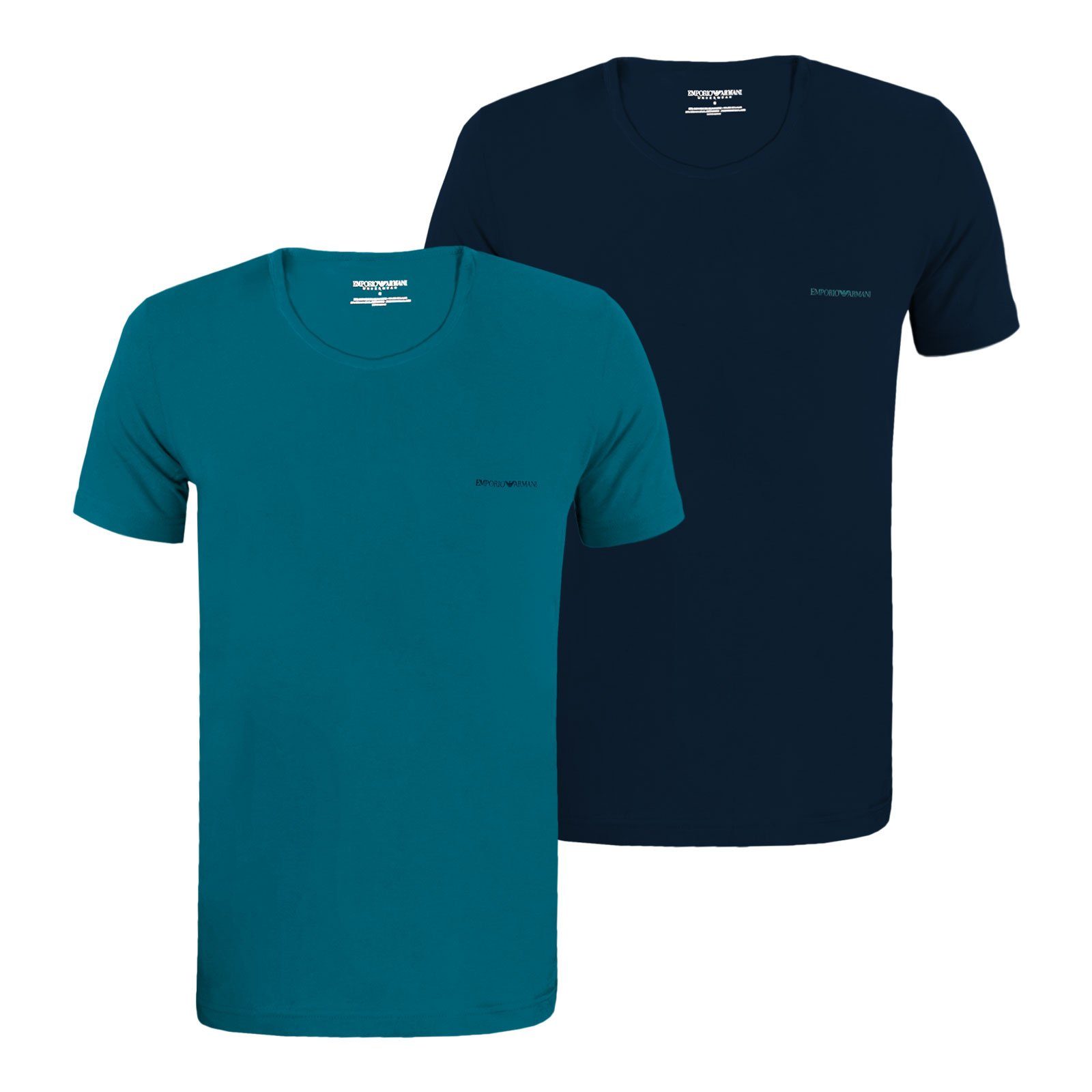 Neck Armani T-Shirt 17436 Stretch Brust mit der Cotton Logo topaz auf T-Shirt Crew Emporio / marine
