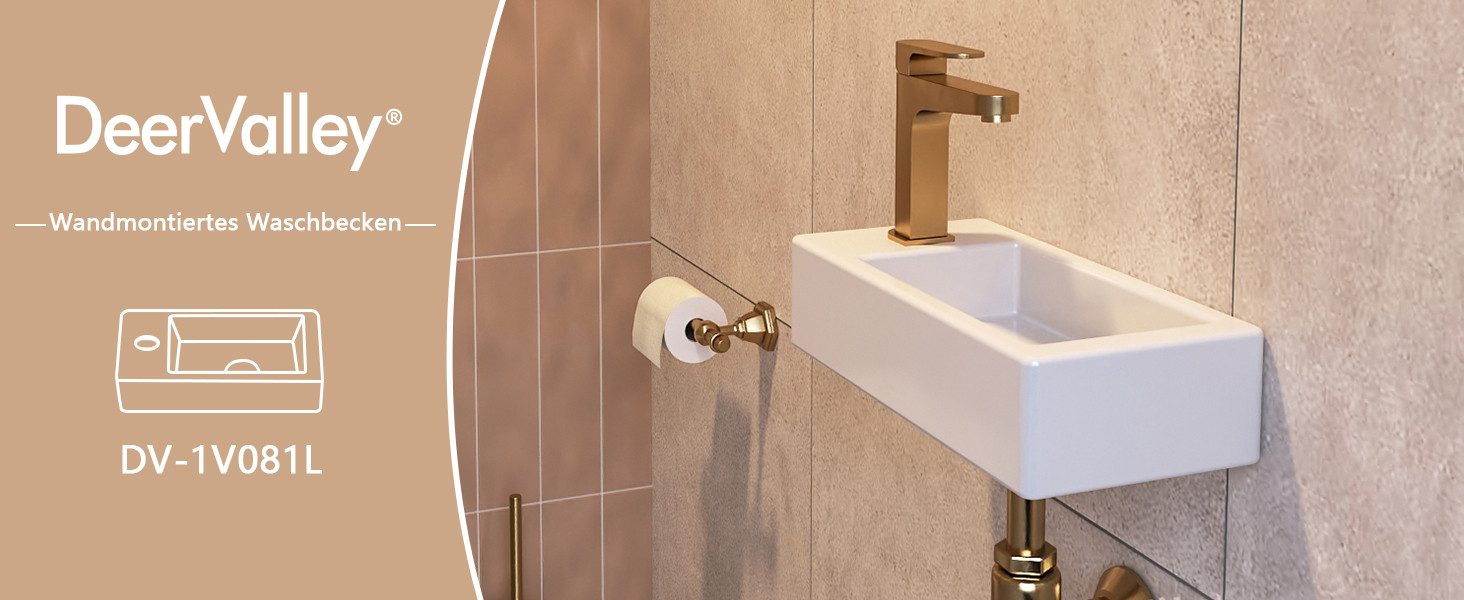 DeerValley Waschbecken klein DeerValley Mini Wandwaschbecken für kleine Bäder (Packung, ohne Wasserhähne und Abfluss), Keramik ideal für kleine Bäder ohne Wasserhähne und Abfluss
